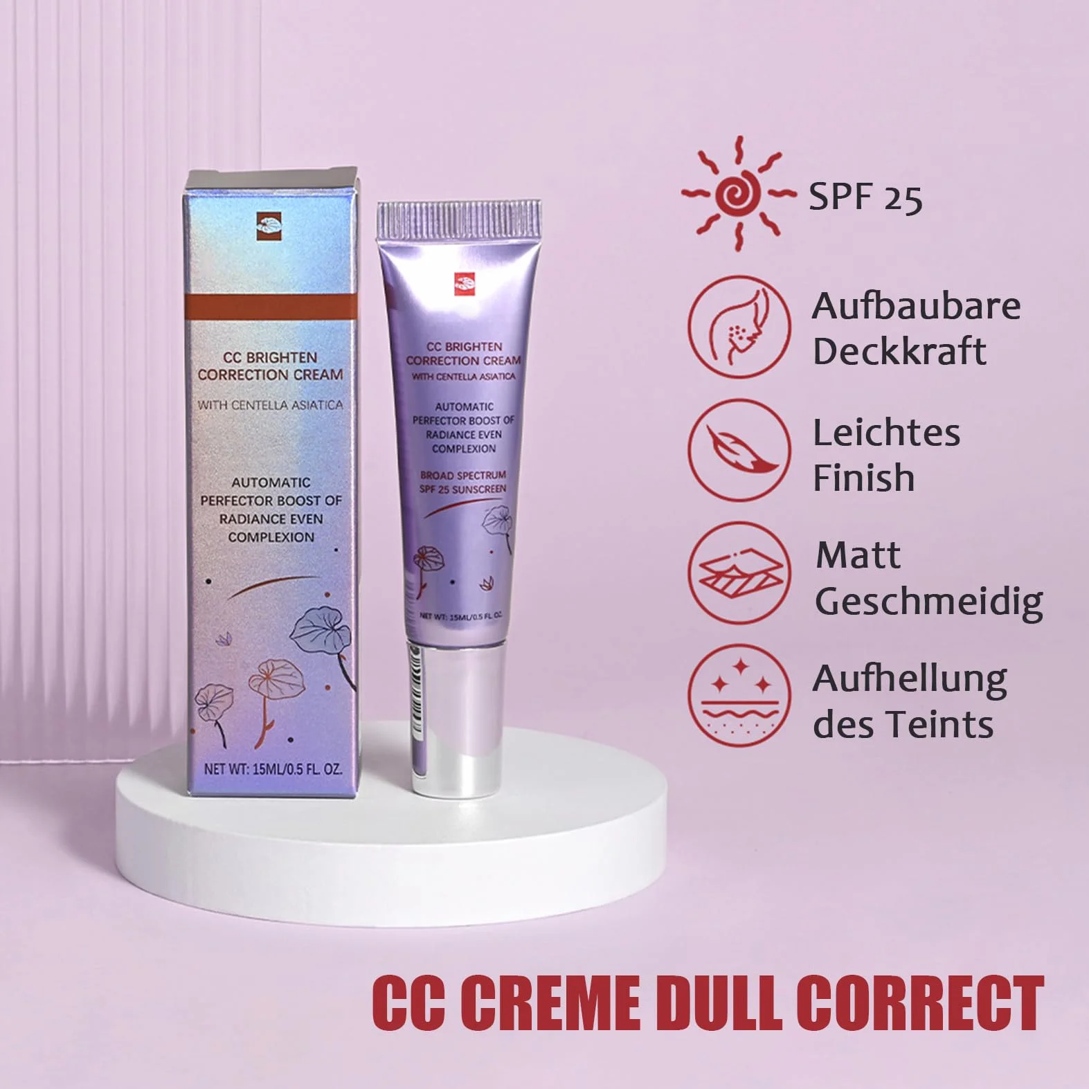CC Cream Dull Correct Crème Soin automatique du teint Centella Asiatica SPF 25 imperméable