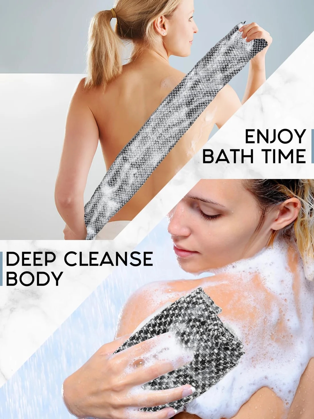 Blissal Lot de 2 serviettes de douche exfoliantes antibactériennes pour peau lisse, rose + noir