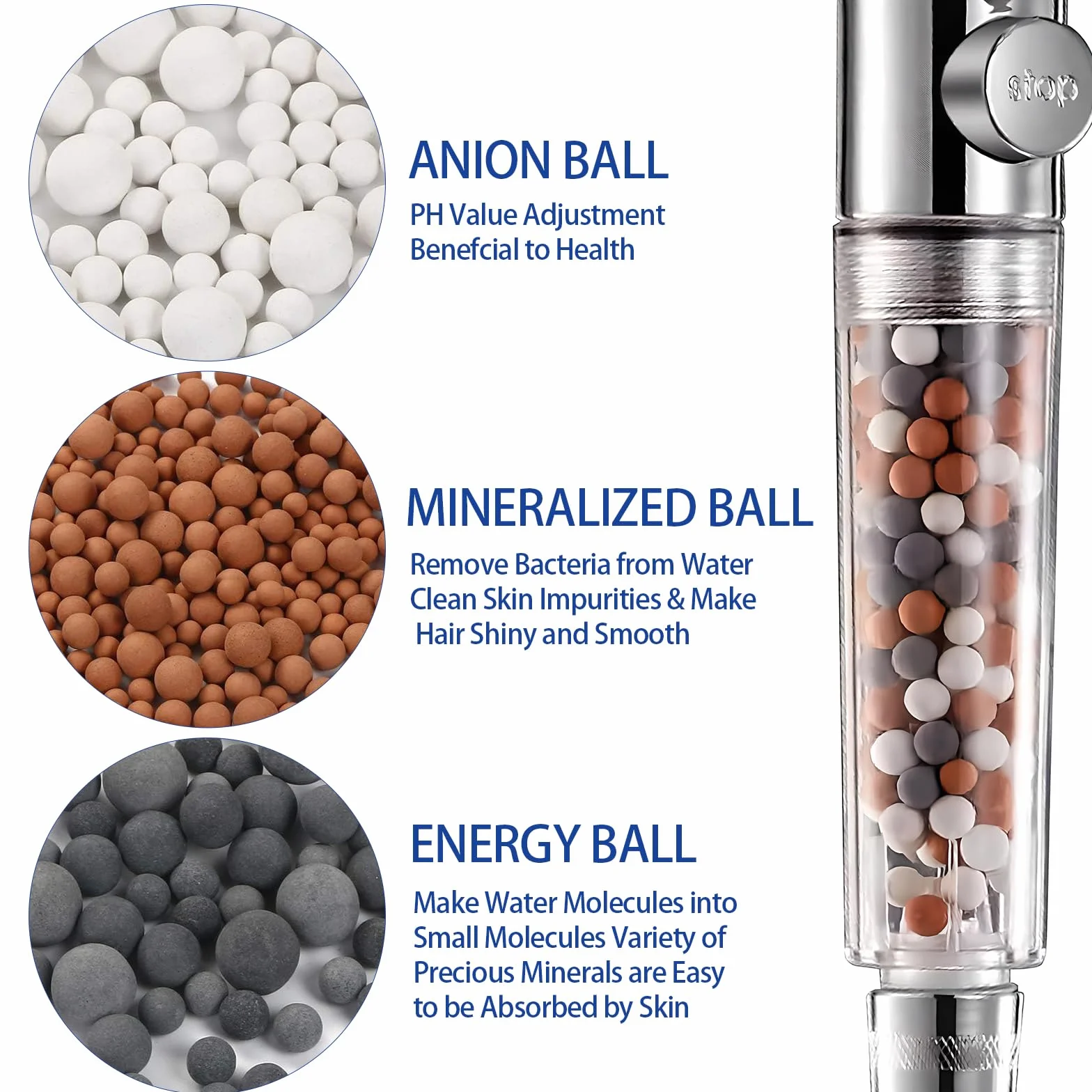 Billes Ions Boules Douche 9 Paquets Recharge Perles Minérales Adoucir Eau Éliminer Chlore