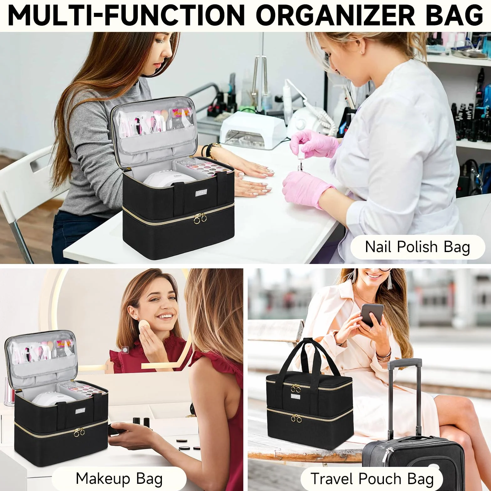 Sac Rangement Vernis à Ongles Boite Organisateur 40 Bouteilles 15 ML Noir