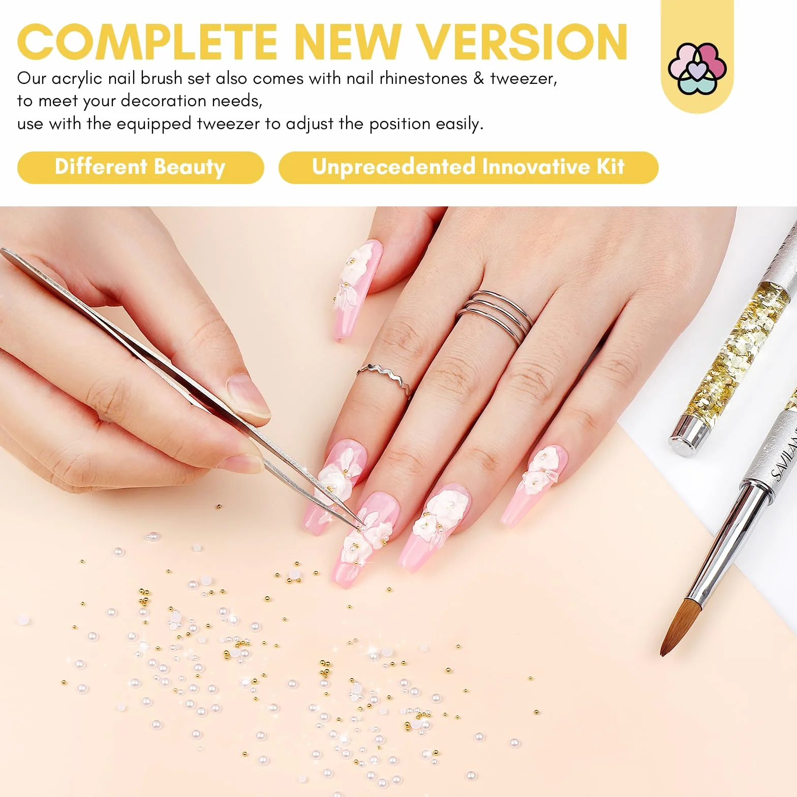 Saviland 4 Pinceaux pour Ongles Acryliques: Kolinsky Nail Art Professionnel, pour Poudre Acrylique (#6/10/12/16)