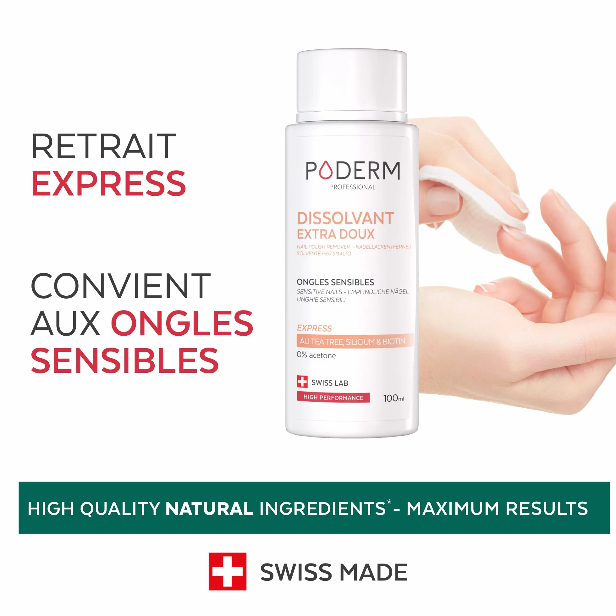 Poderm Dissolvant sans acétone extra doux au tea tree 100 ml Swiss Lab