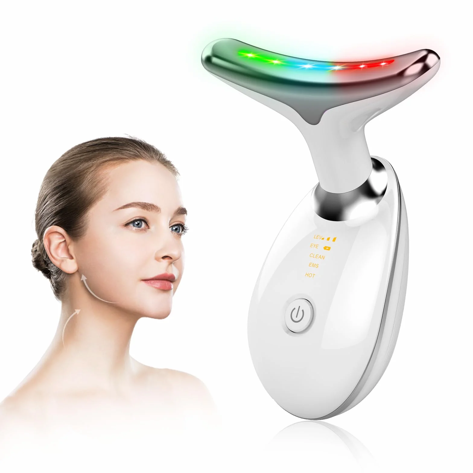 Appareil Massage Visage, DOCOCO Appareil Anti Rides Visage, 45 °C Chauffable pour Massage Visage, 3 Modes LED avec Lifting EMS pour Raffermissement du Visage et du Cou
