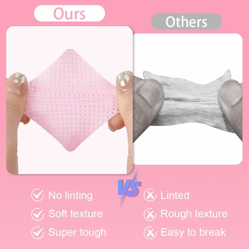 Lingettes à Ongles Non Pelucheux 300 Pièces avec Limes, Tampons Dissolvant Rose