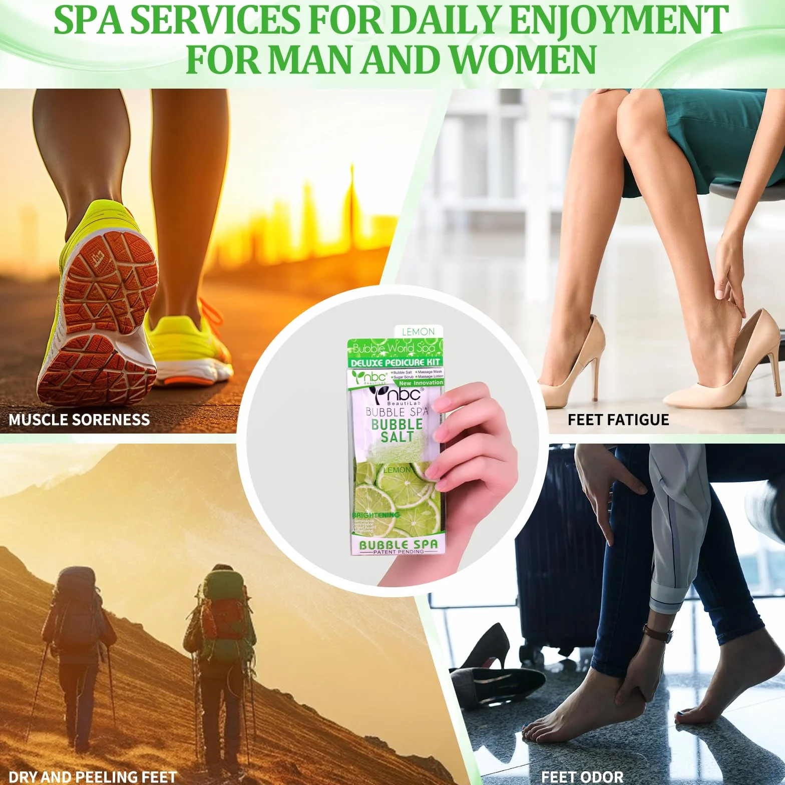 Kit de trempage des pieds : sel bulle, gommage au sucre, masque de massage, lotion de massage dans une boîte, kit spa 4 étapes pour pieds secs, adoucit les callosités, pieds fatigués (3