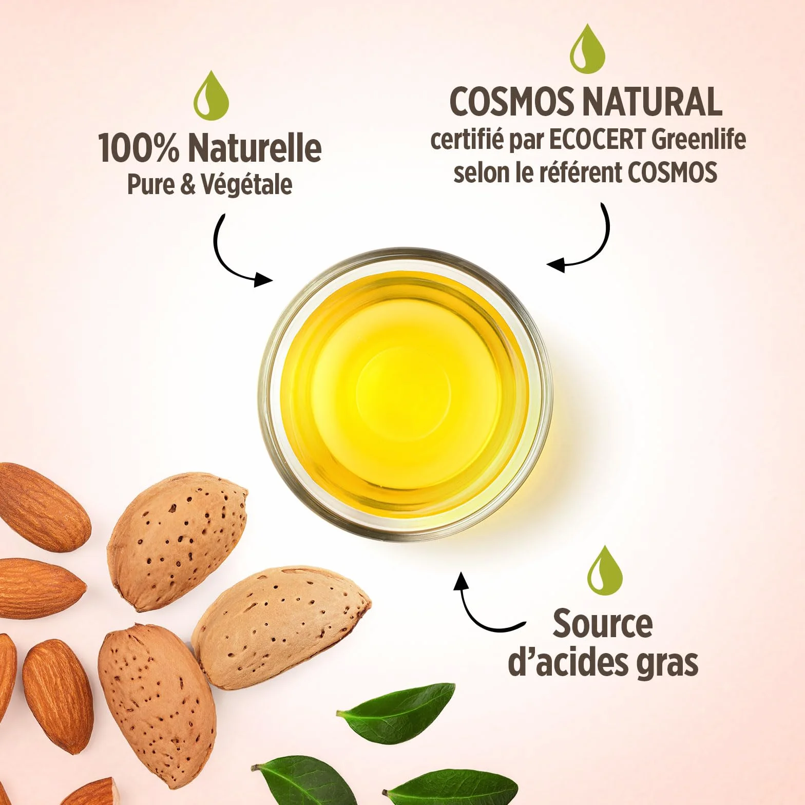 Huile d'Amande Douce 900 ml Cosmos Natural Natureen Pressée à froid Cheveux Peau Visage