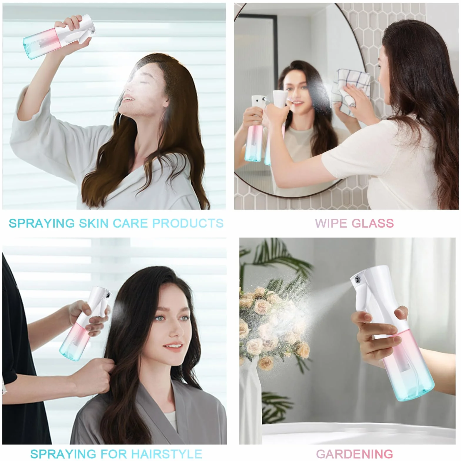 Bouteille de Vaporisateur pour Cheveux 200ml Rechargeable Vide Réutilisable Rose + Vert