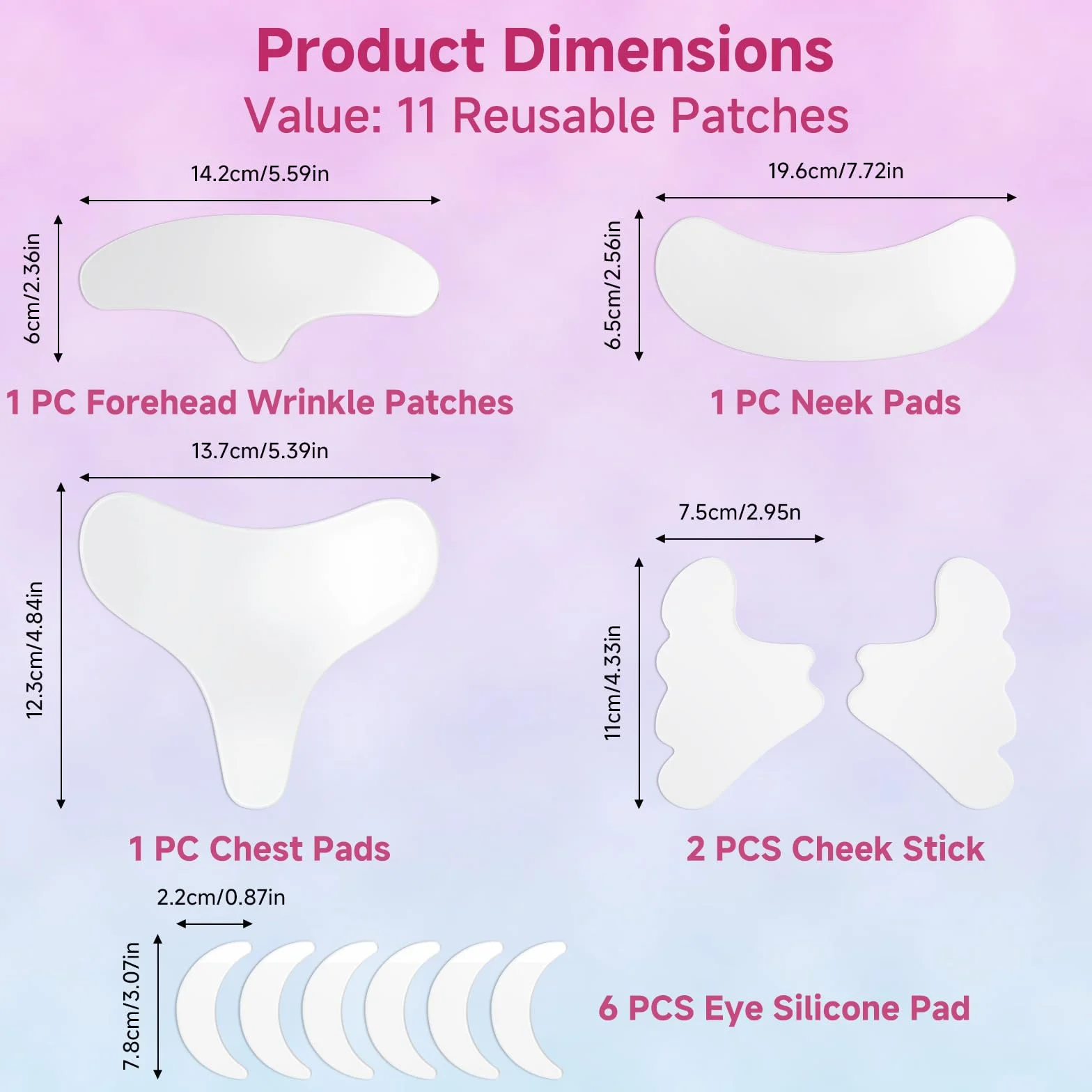 Patch Anti-Rides Visage 11 Pièces Silicone Réutilisables Sans Adhésif Front Yeux Joues Bouche Poitrine