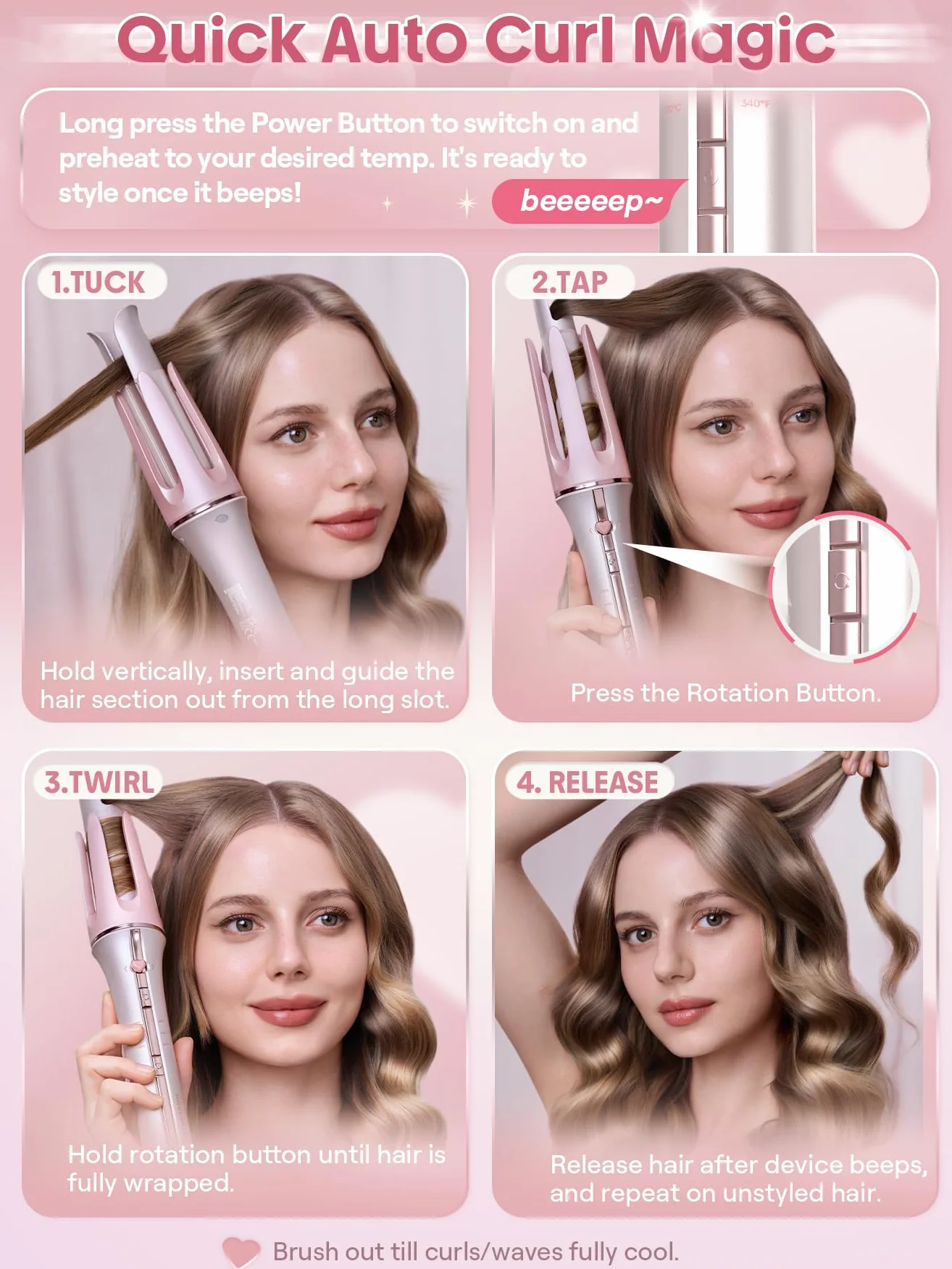 SHEGLAM Cupid's Charm One-Touch 25mm Fer à boucler automatique avec revêtement en céramique