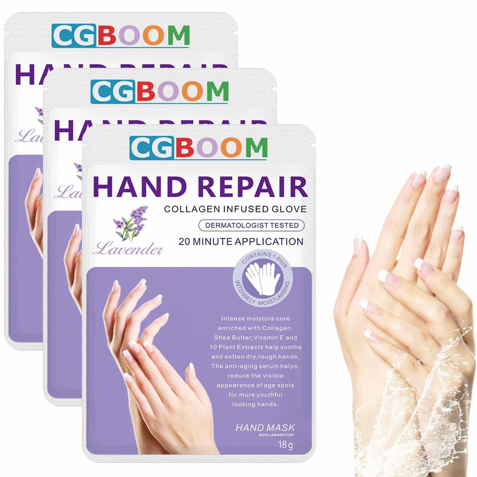 Lot de 3 paires de gants hydratants pour mains sèches et gercées - Masque exfoliant soin doux