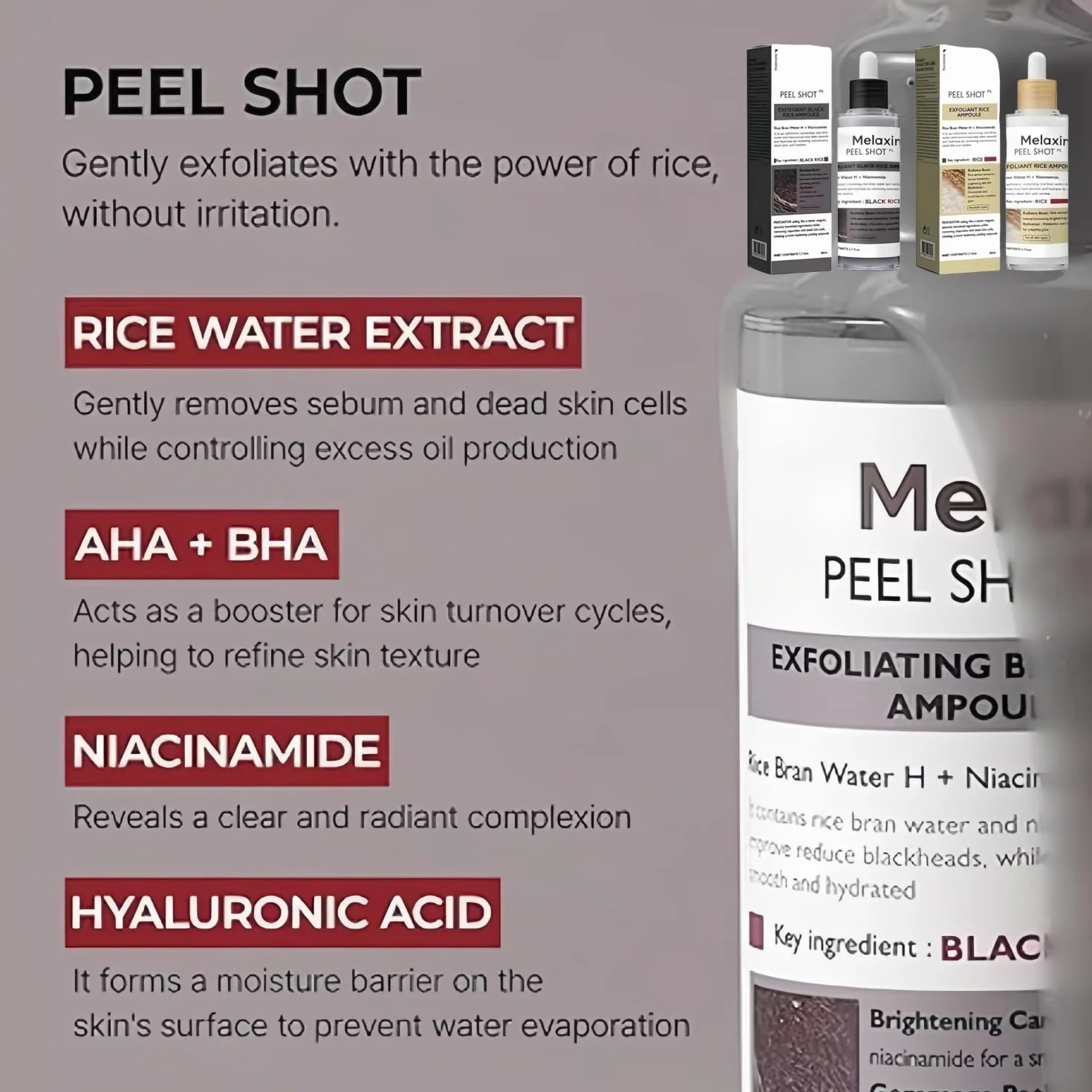 Lumeva Peel Shot Facial Exfoliating Serum-Black & White Rice Exfoliating Serum