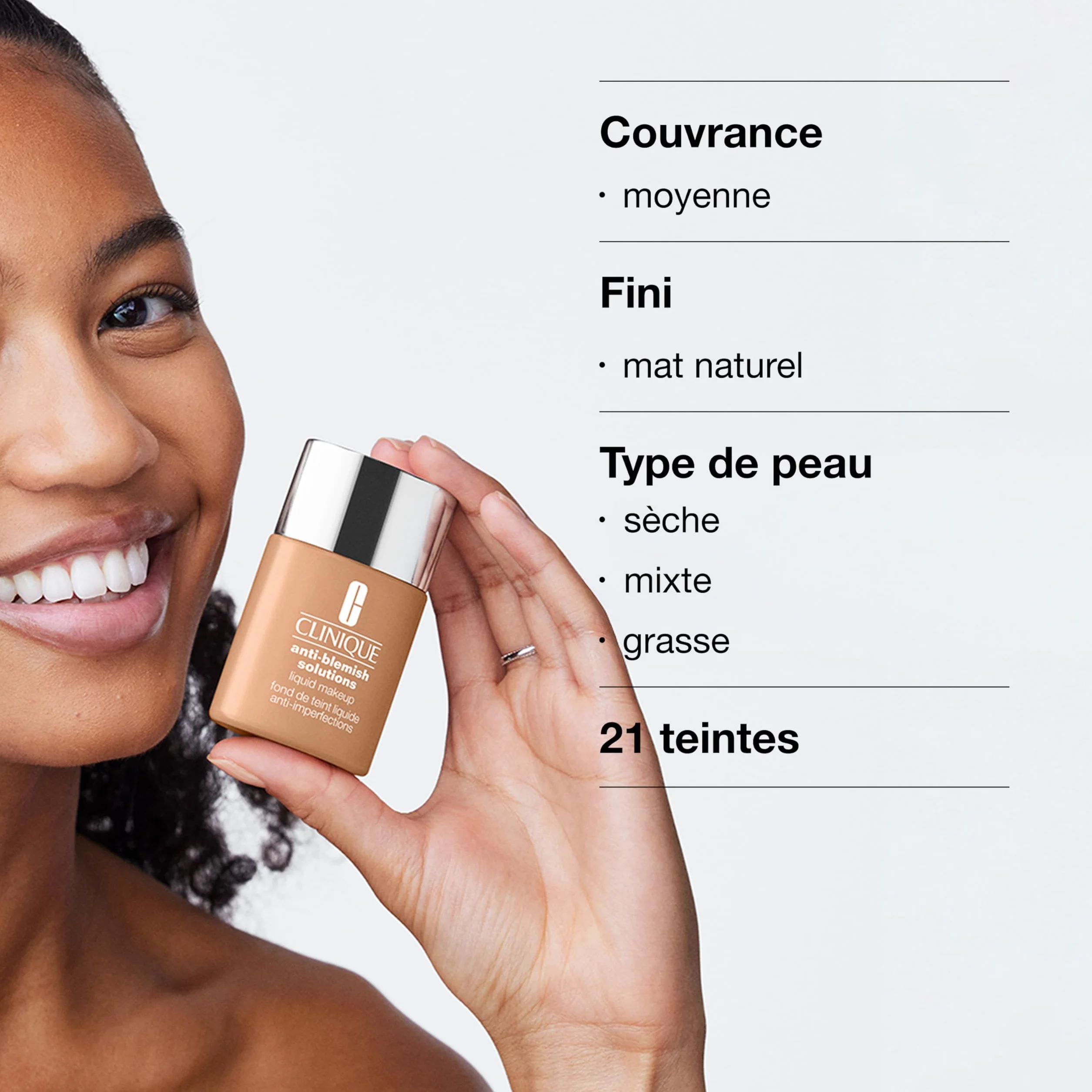 Clinique Anti-Blemish Solutions Fond de Teint Liquide à l'Acide Salicylique Pour Peaux Mixtes à Grasses | Couvrance Moyenne, Fini Mat Naturel