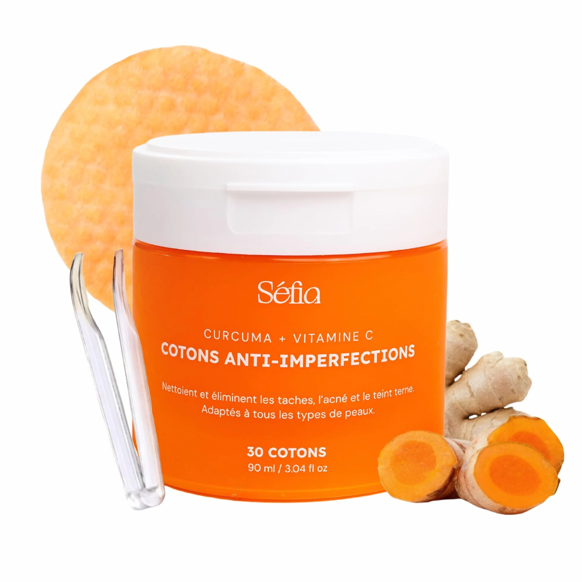 Cotons anti-imperfections visage & corps Curcuma Vitamine C Niacinamide 30 cotons
