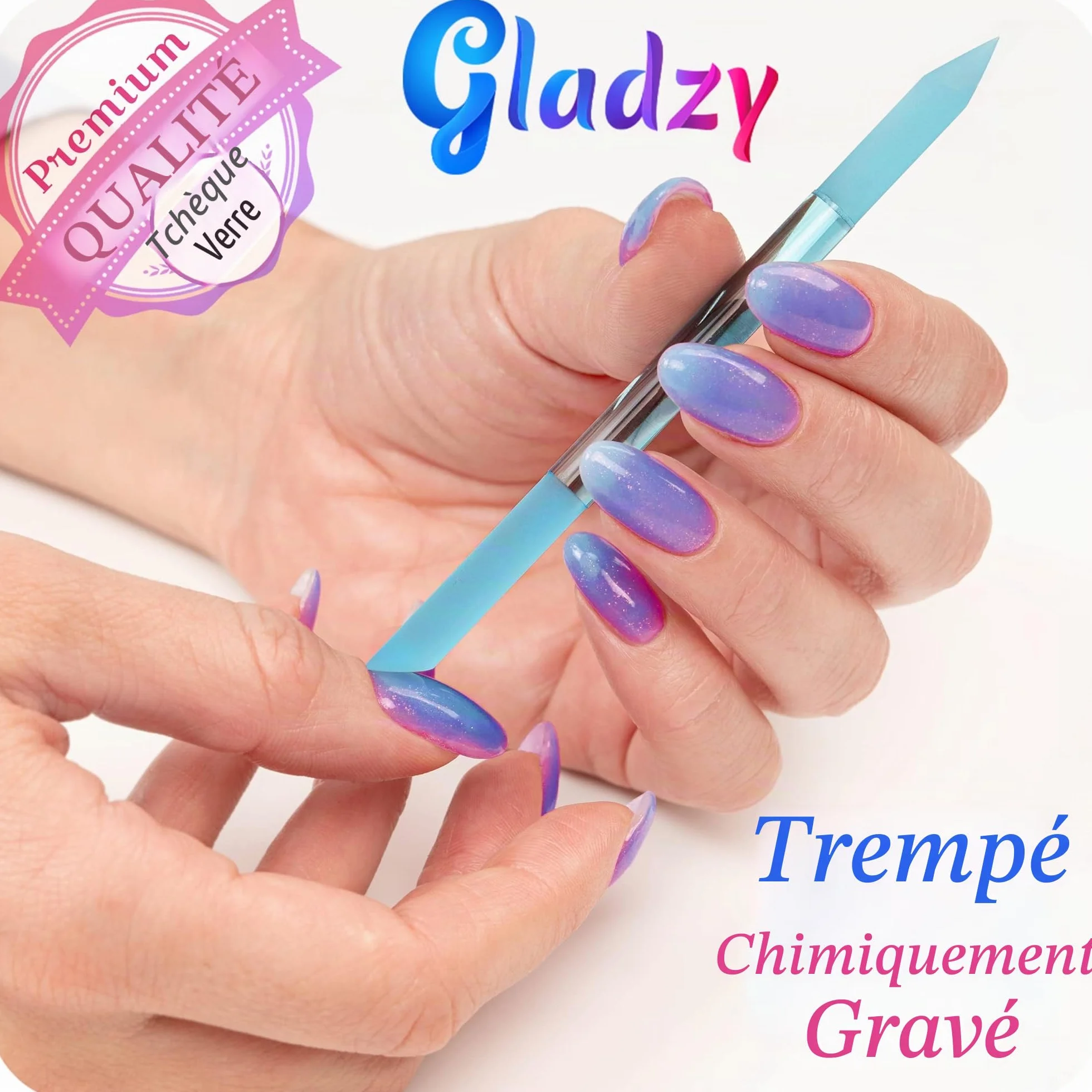 Gladzy Lime à Ongles Verre avec Poussoir Cuticules - Bâton Manucure Dissolvant Professionnel Précision