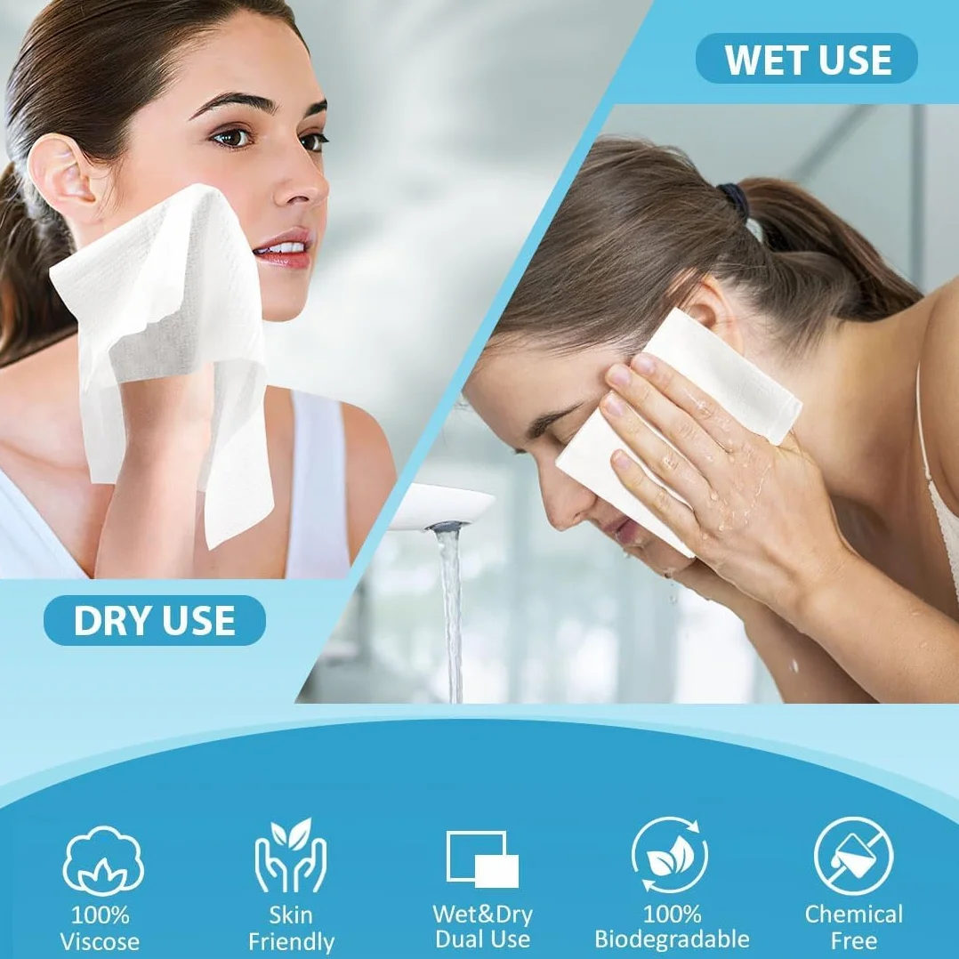 HOMEXCEL Serviettes visage jetables 200 pièces démaquillant sec biodégradable pour peaux sensibles