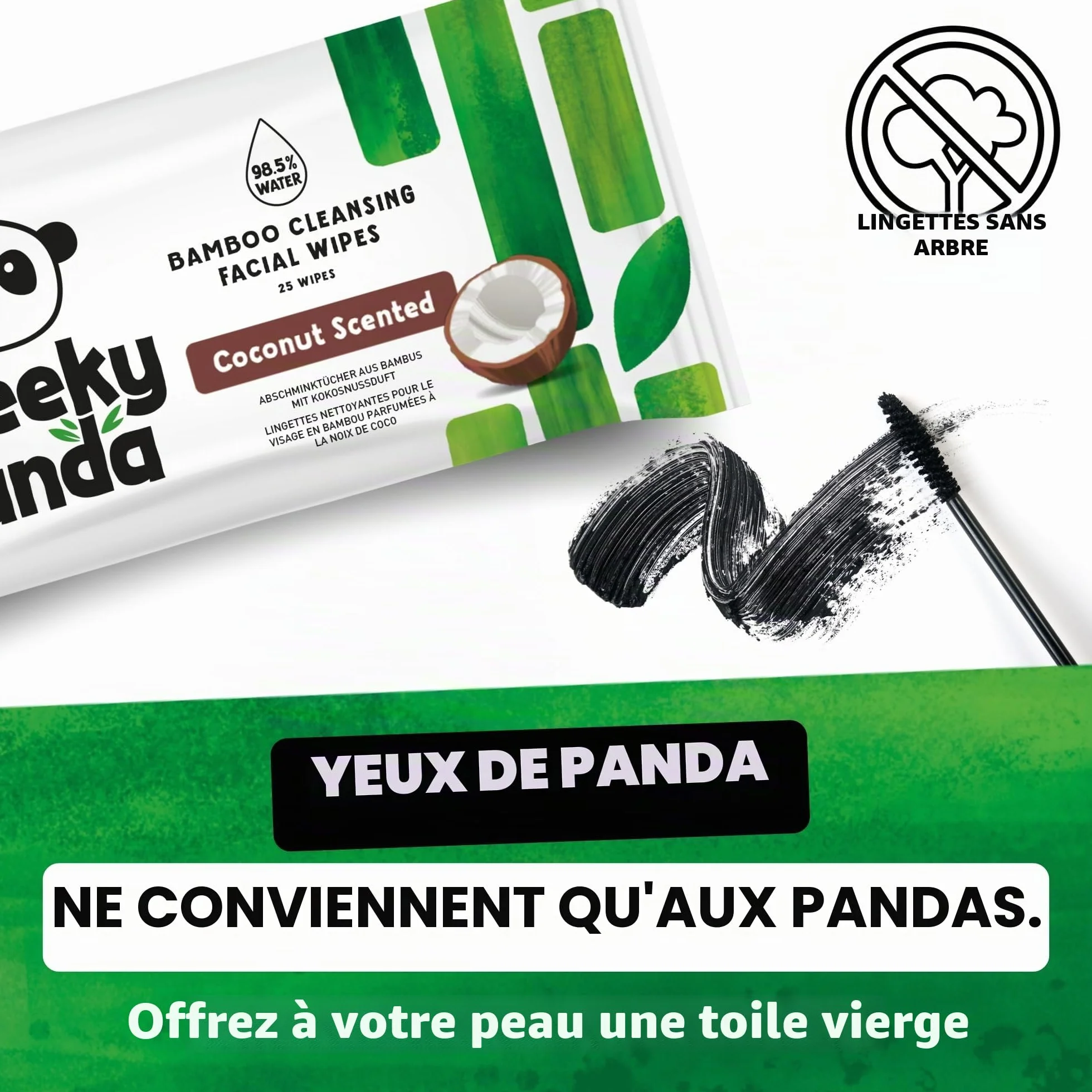 The Cheeky Panda Lingettes Démaquillantes 25 Lingettes Parfum Noix de Coco 100% Bambou