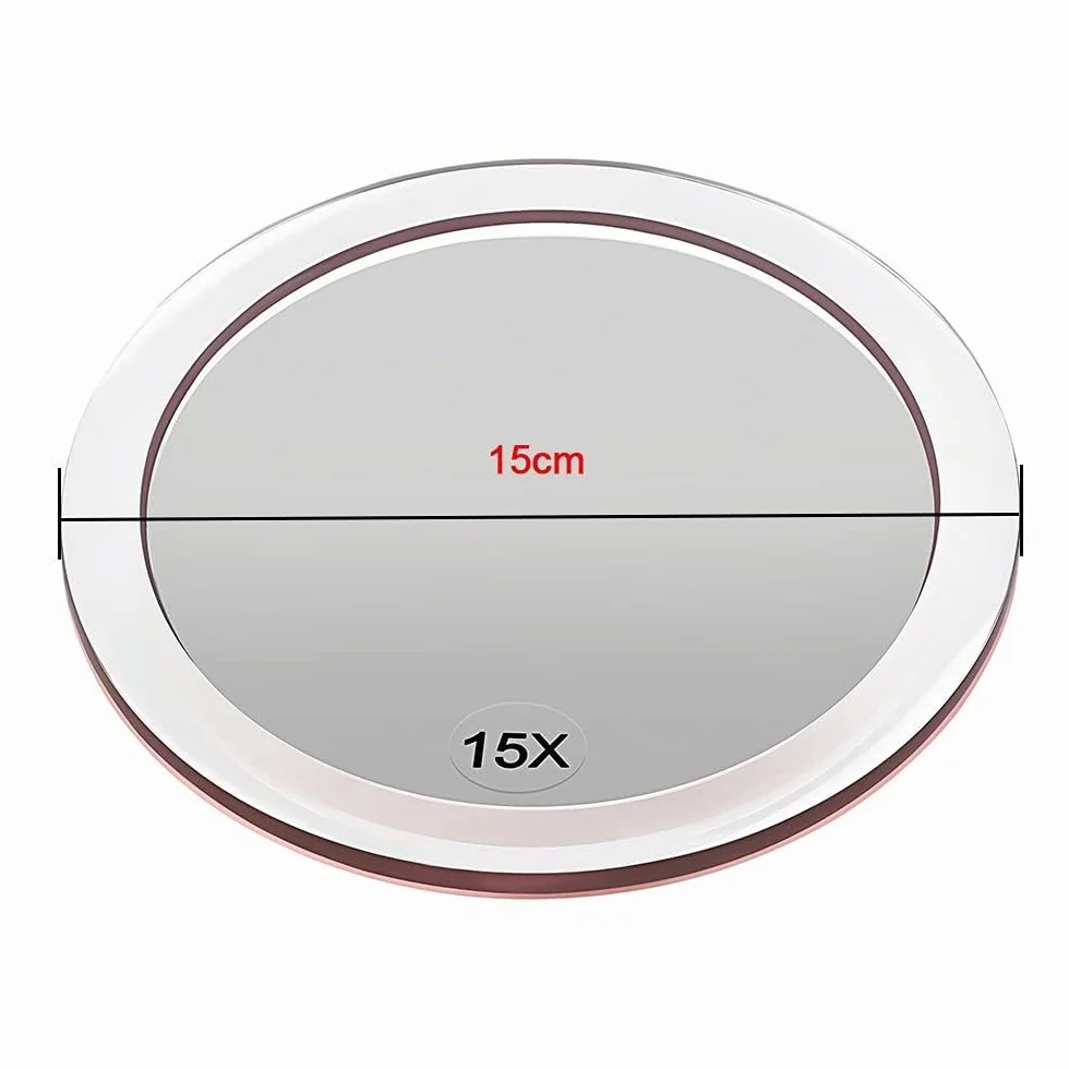 Miroir grossissant 15X 15 cm rond avec ventouses pour maquillage et épilation