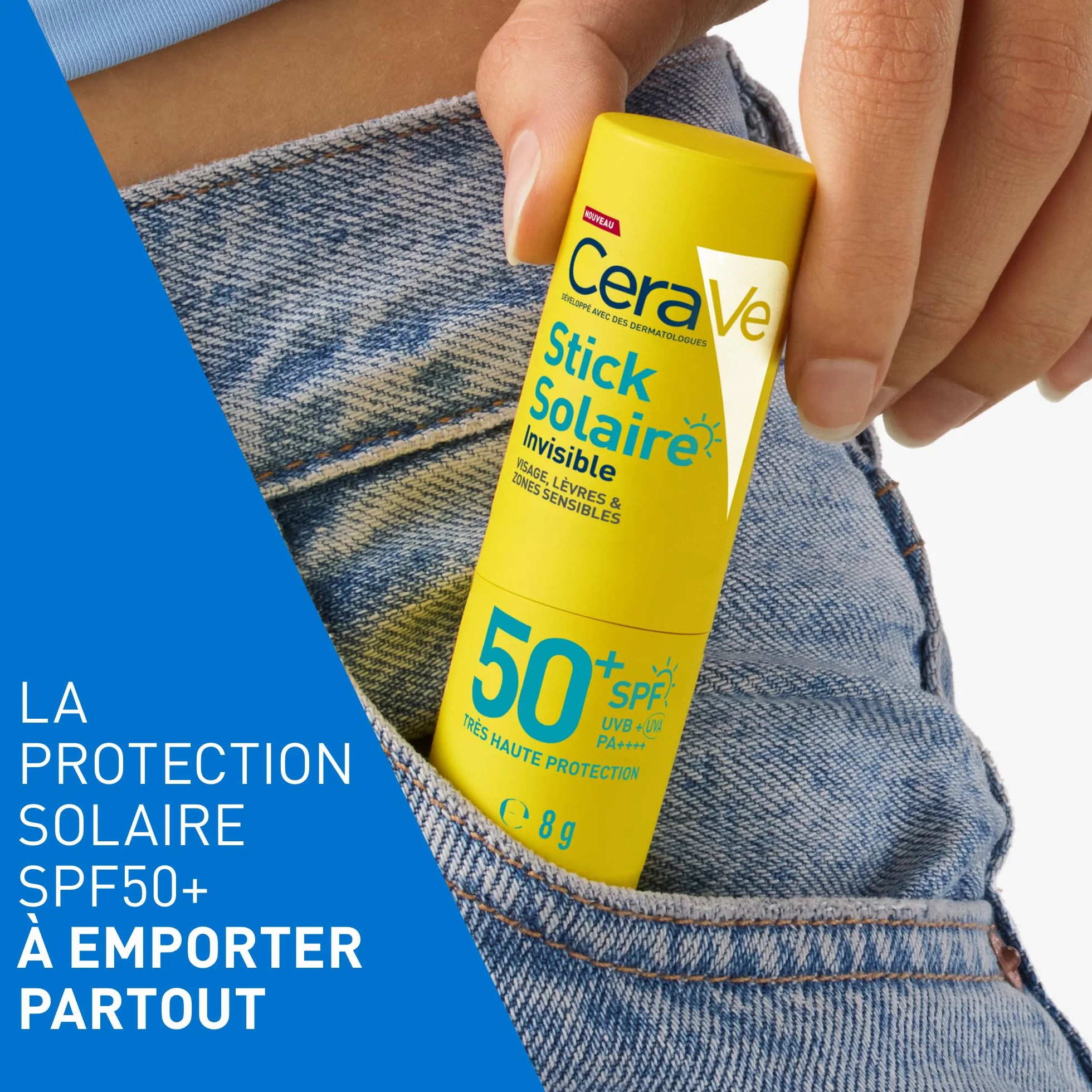 CeraVe Stick Solaire Invisible SPF 50+ Visage 3 Céramides Hypoallergénique