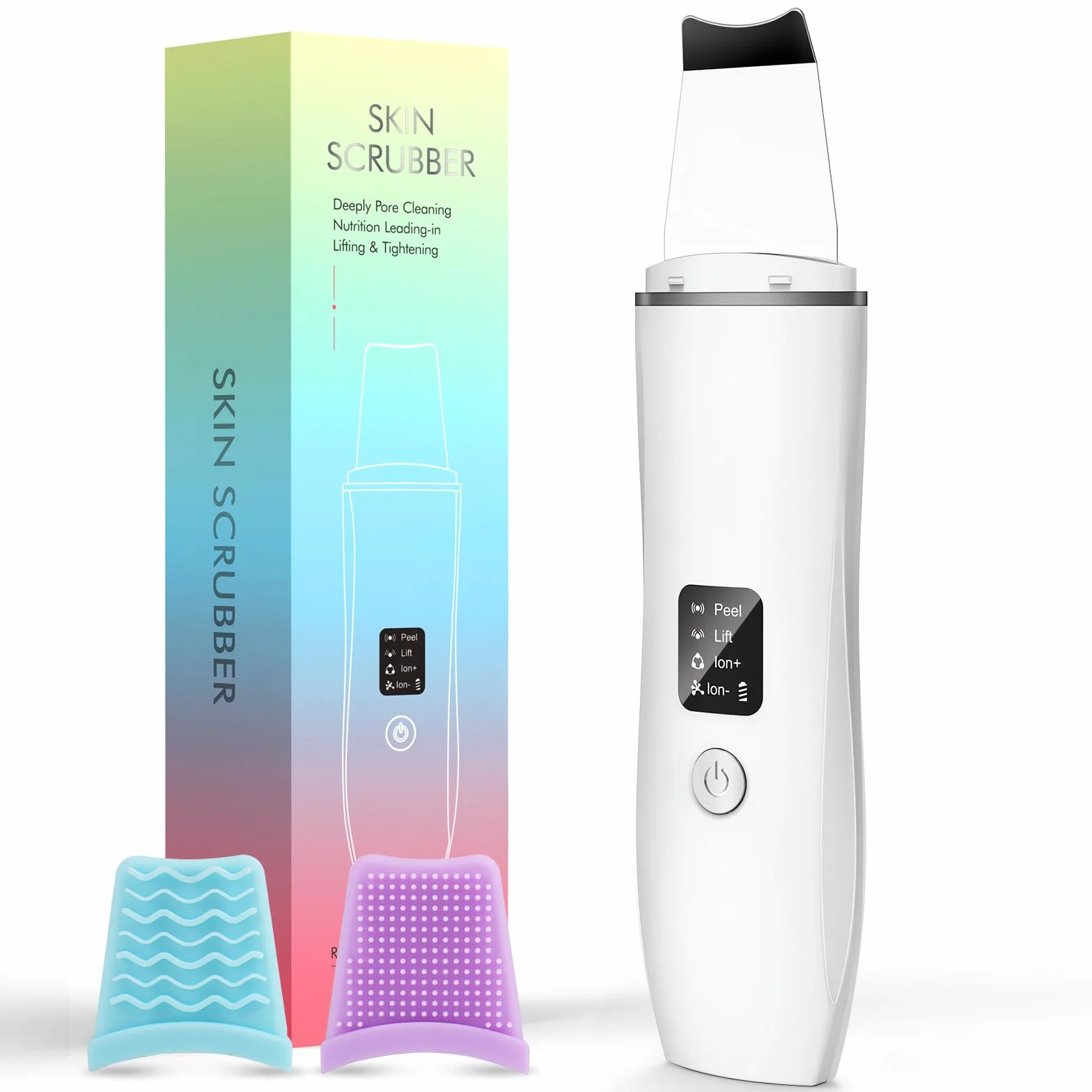 Appareil exfoliant ultrasonique pour la peau, élimine les points noirs, nettoie les pores et les rides, nettoie le visage en profondeur, 4 modes, rechargeable par USB, 2 protections en silicone