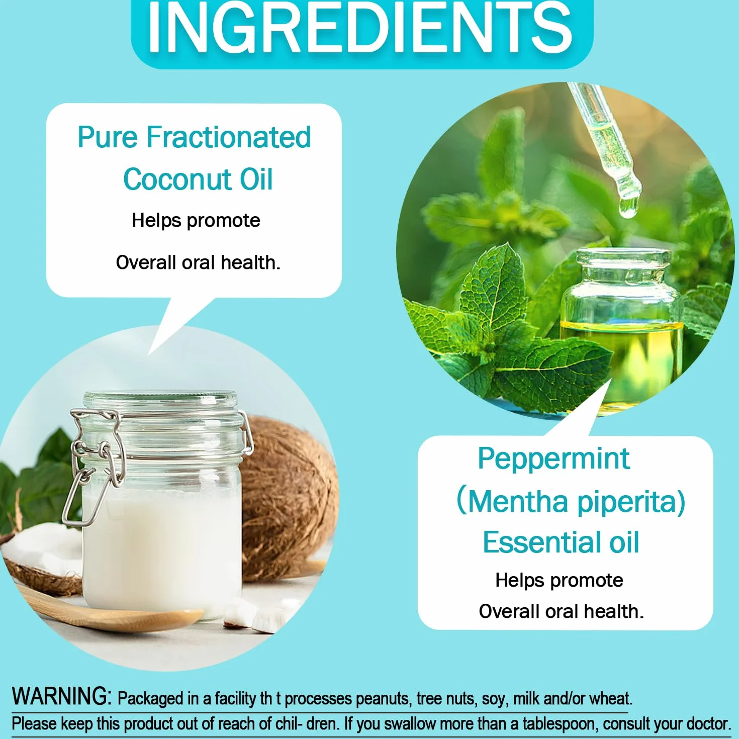 Naturel Bain de Bouche Blanchissant Huile de Noix de Coco Menthe Poivrée Rafraîchit Haleine Blanchit Dents Gencives Saines