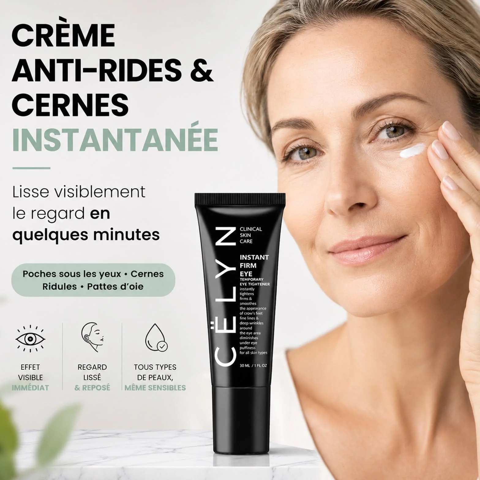Lyciana Baume Anti Ride Et Anti Cerne – Crème Contour Des Yeux Instantanée, Effet Tenseur, Réduit Poches & Ridules
