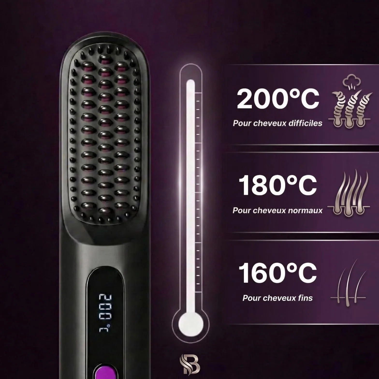 Brosse Lissante Rechargeable Sans Fil Portable pour Cheveux Courts et Longs, Volume Naturel, Design Compact (Rose)