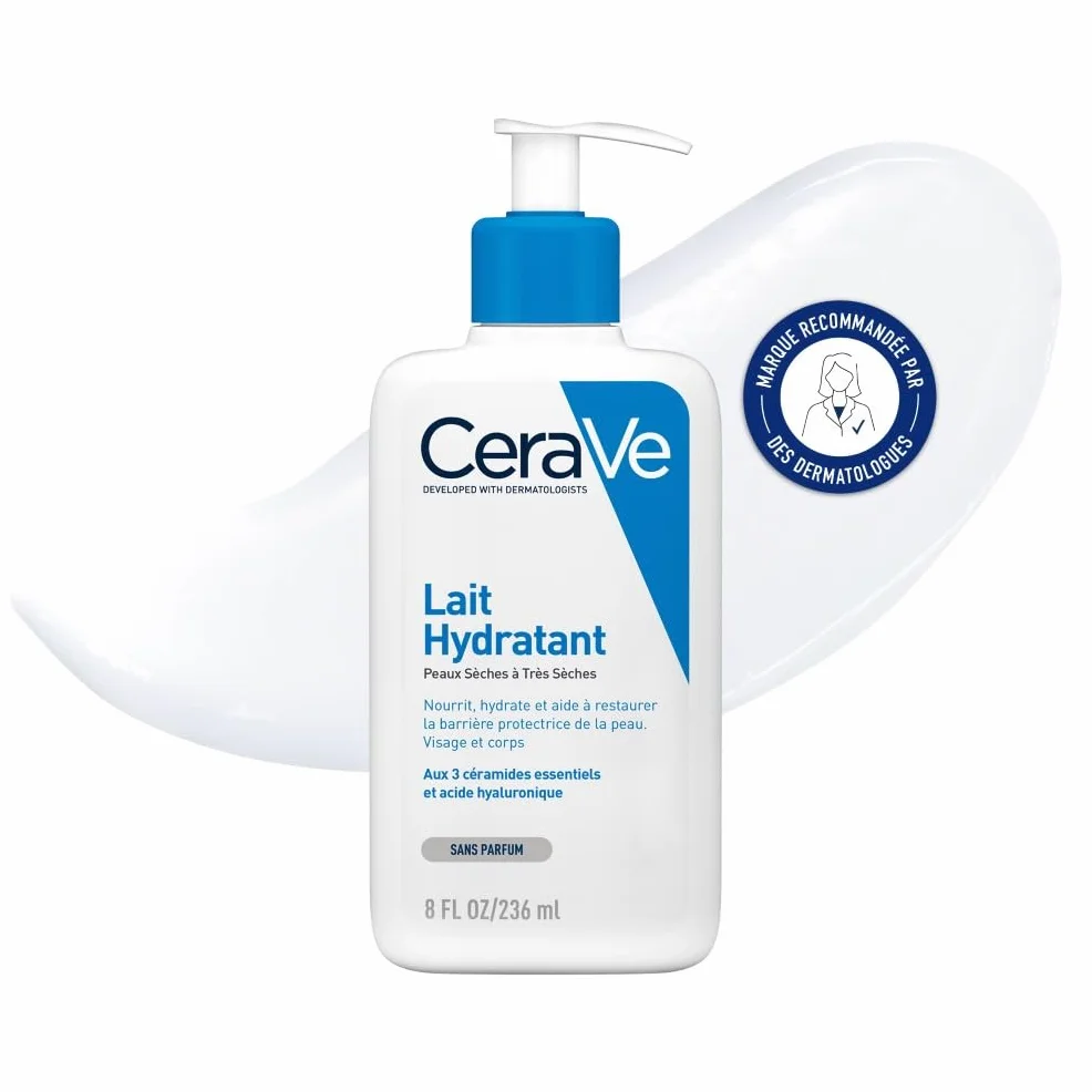 CeraVe Lait Hydratant Visage & Corps 236 ml Acide Hyaluronique 3 Céramides Essentiels Peau Sèche