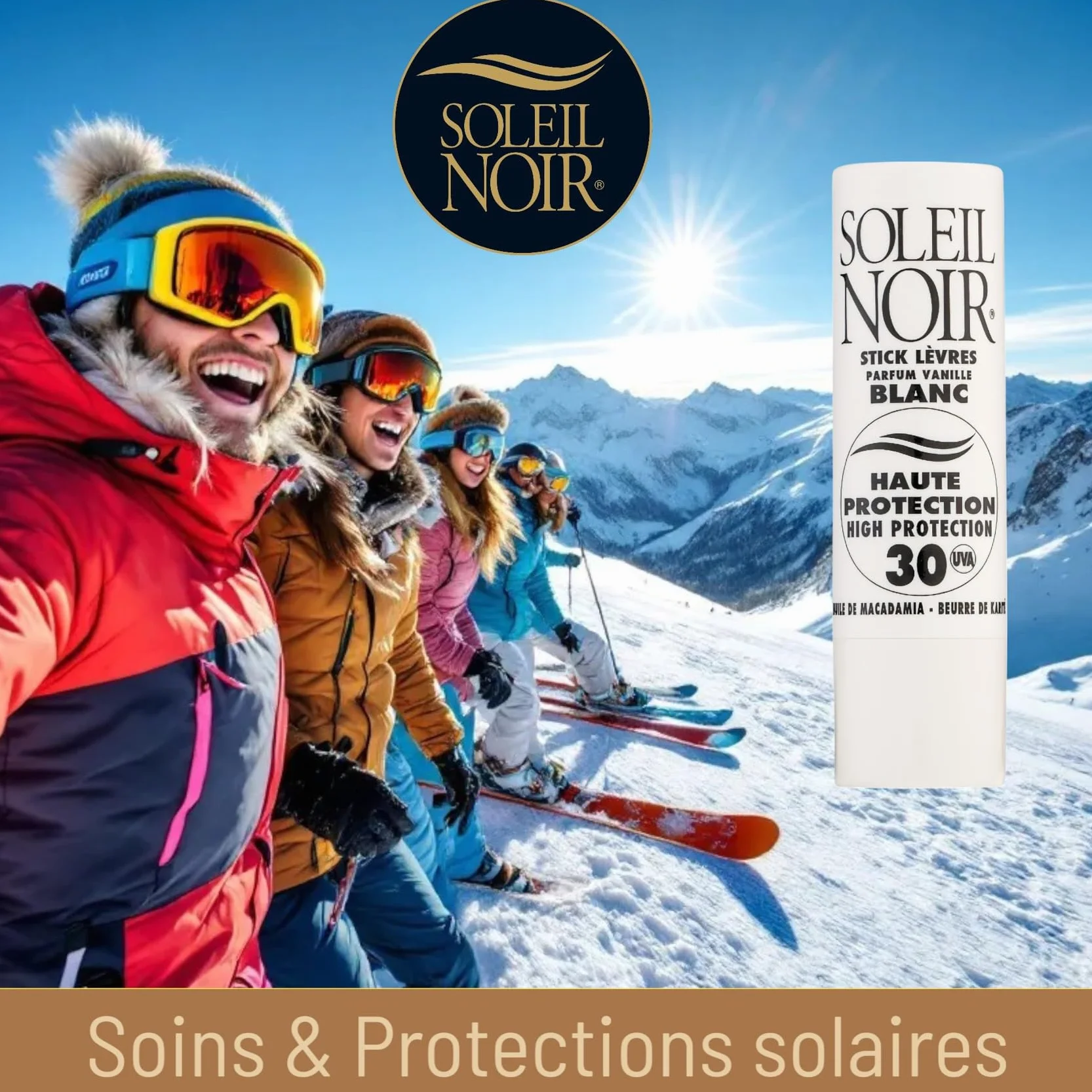 Stick Lèvres Blanc SPF 30 Haute Protection Solaire Soleil Noir Huile de Macadamia Beurre de Karité 4g