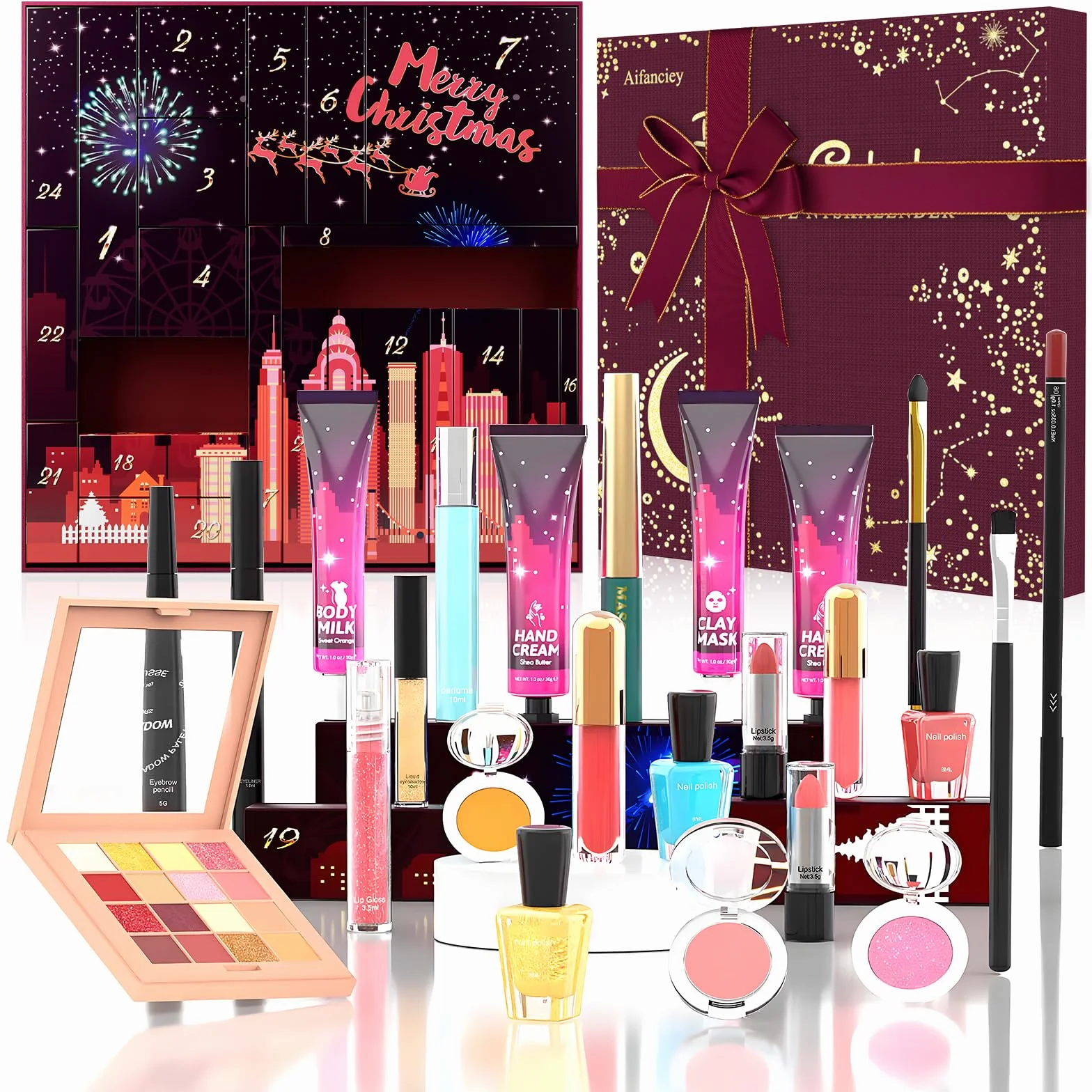 Calendrier de l'Avent Beauté 2025, Maquillage Femme 24 Cadeaux de Noël Surprises pour le Visage, les Yeux, les Lèvres, les Ongles et les Mains (Manuel, Français)