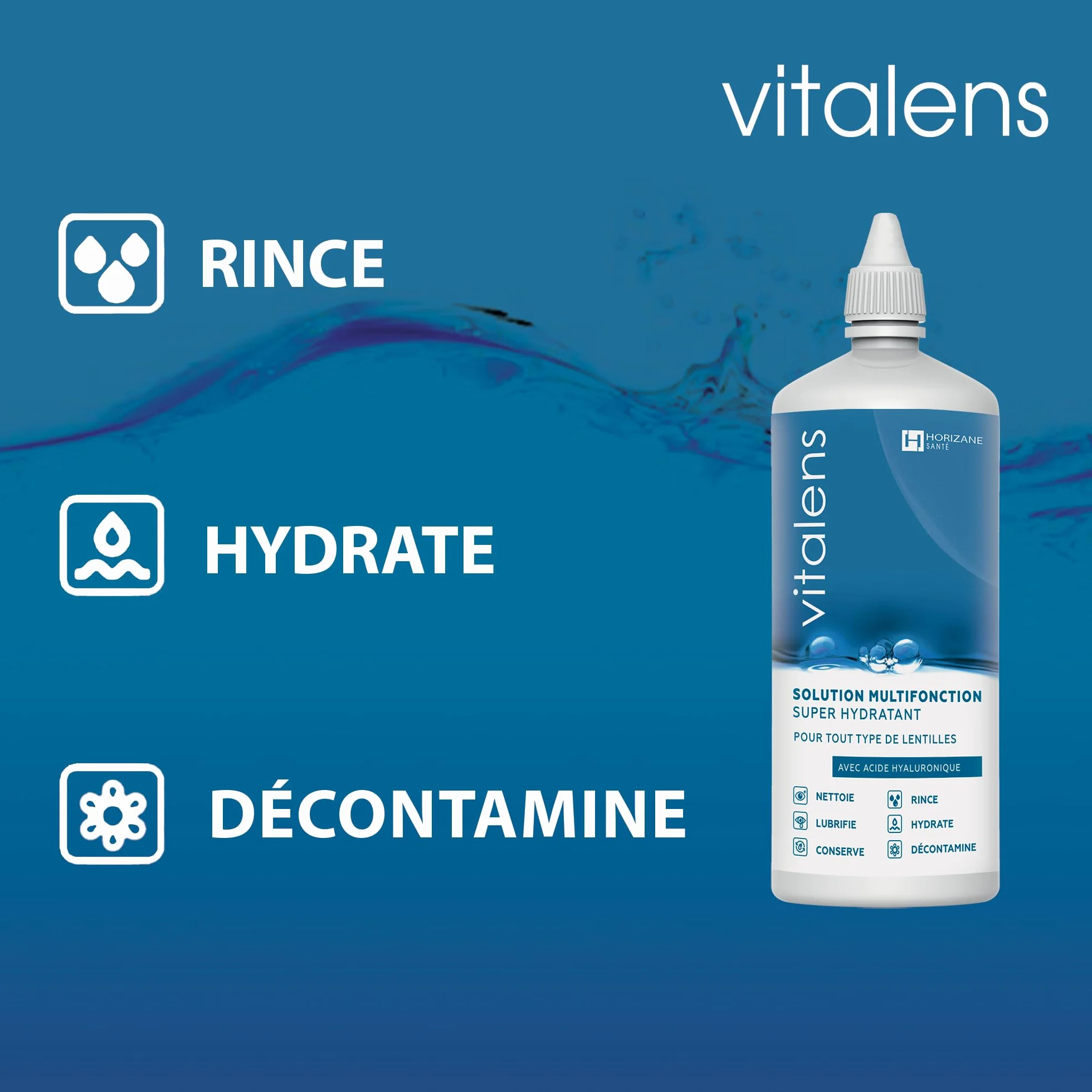 VITALENS Solution Multifonction Lentilles de Contact 6 en 1 Acide Hyaluronique 3x360ml