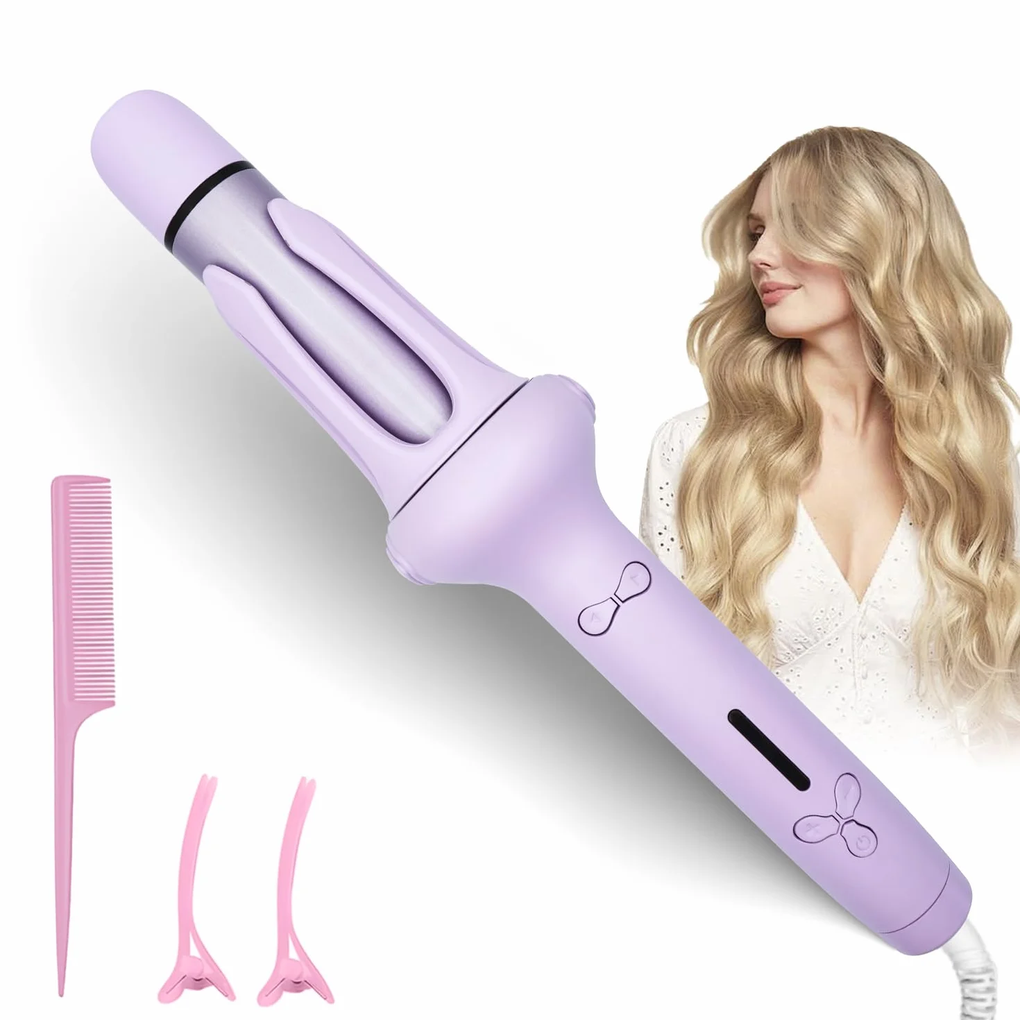 Fer à Friser, Boucleur Automatique 2 en 1 avec fonction de lissage, 32mm, grandes ondulations, 3 températures réglables Chauffage rapide, bigoudis pour cheveux longs