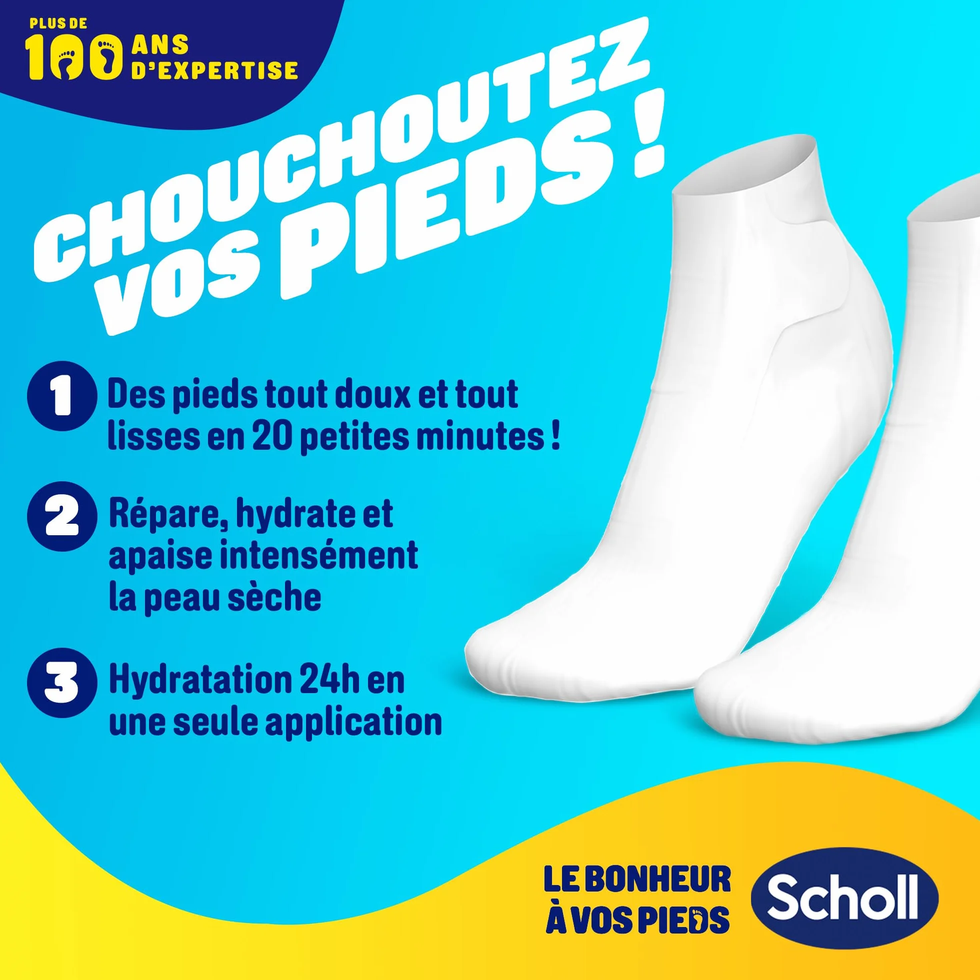 Dr. Scholl's Masque Pieds à l'Amande et au Miel pour peaux sèches - Chaussettes de soin hydratantes 1 paire