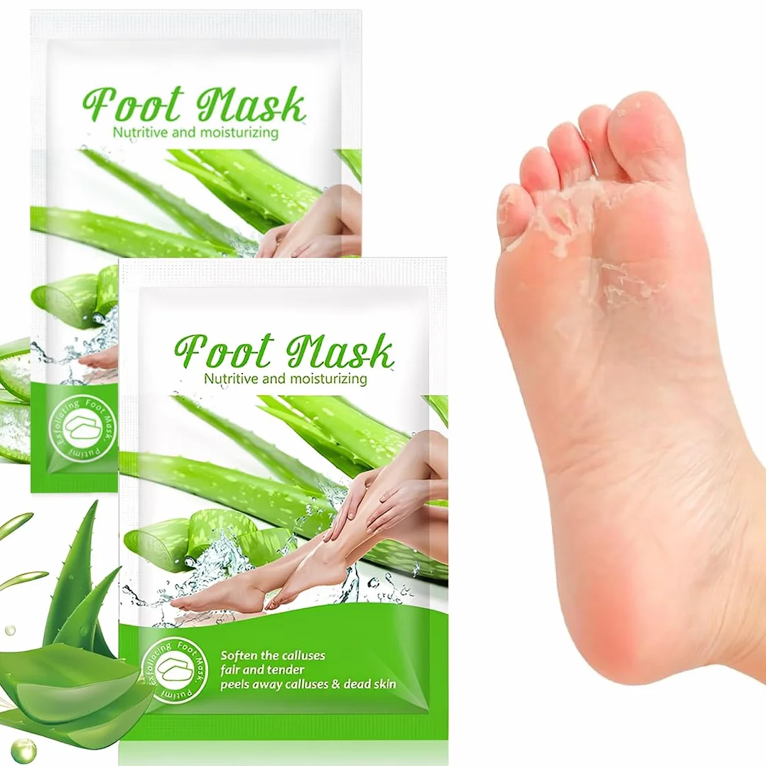 Masque Pieds Peeling Exfoliant Aloe Vera pour Pieds Doux 2 Pièces