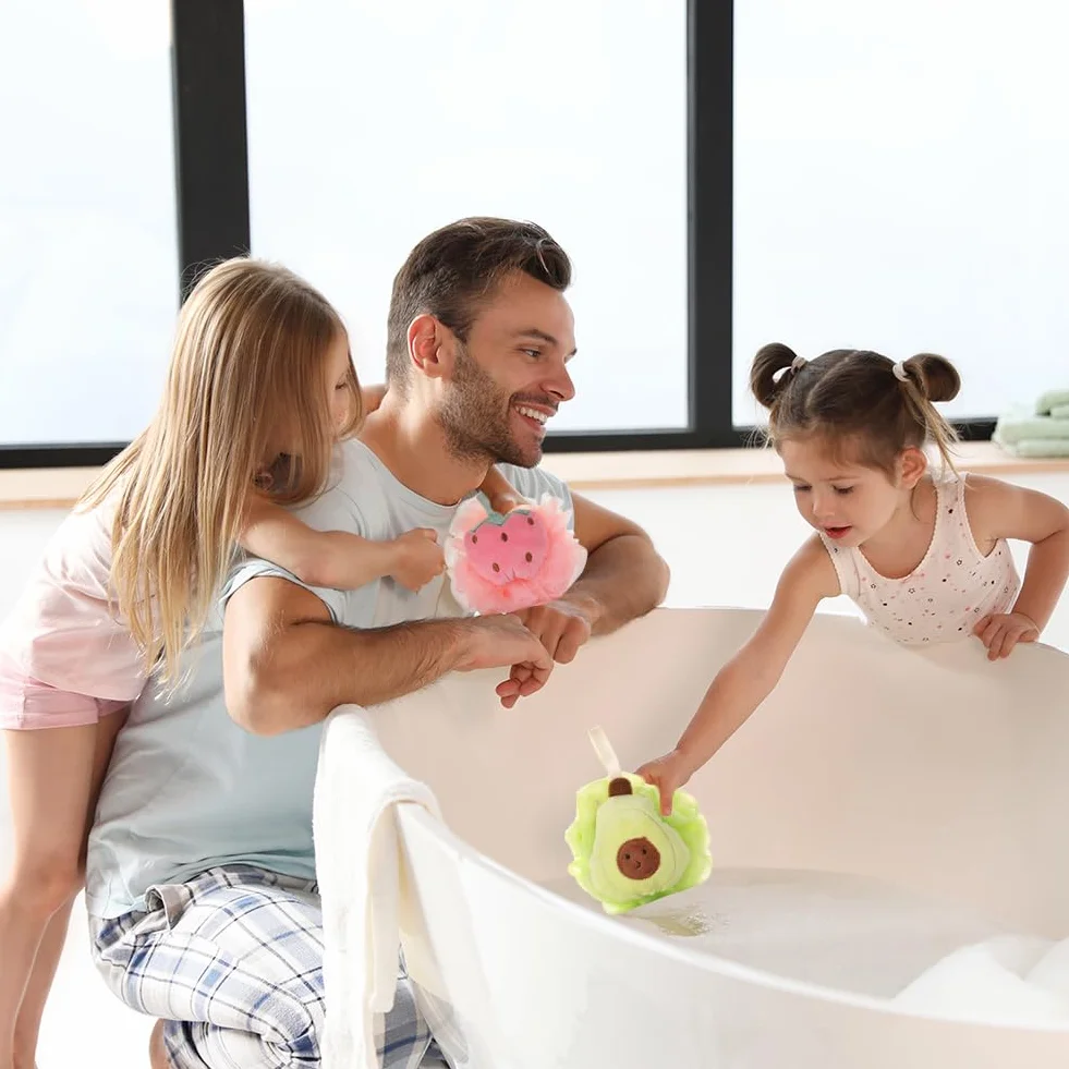 Lot de 2 éponges de bain pour enfants en forme de fruits douces exfoliantes