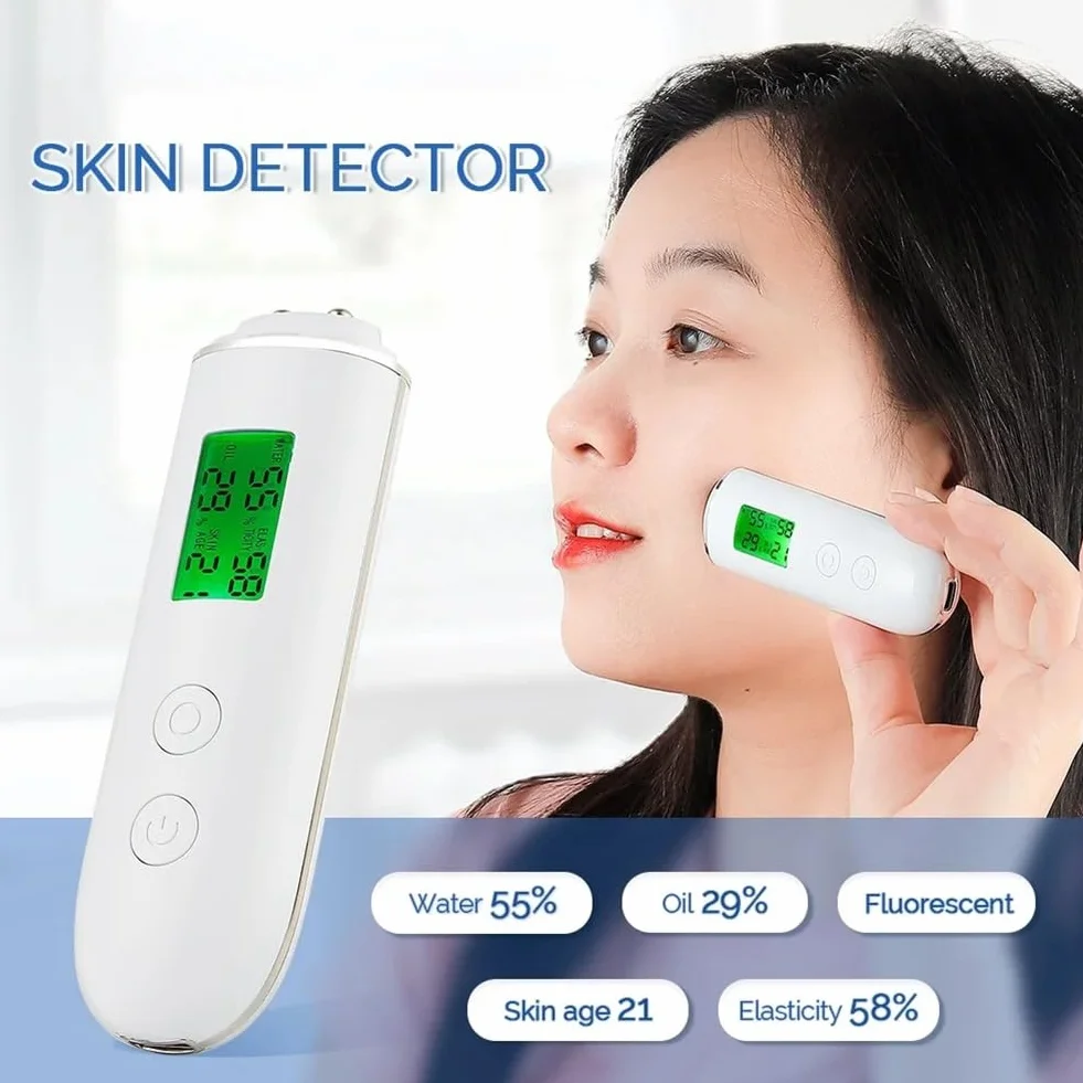 Testeur de peau, teneur en humidité et en du, analyseur de peau, eau de peau, joues, peau élastique, test d'âge, appareil de mesure, détecteur de substances actives