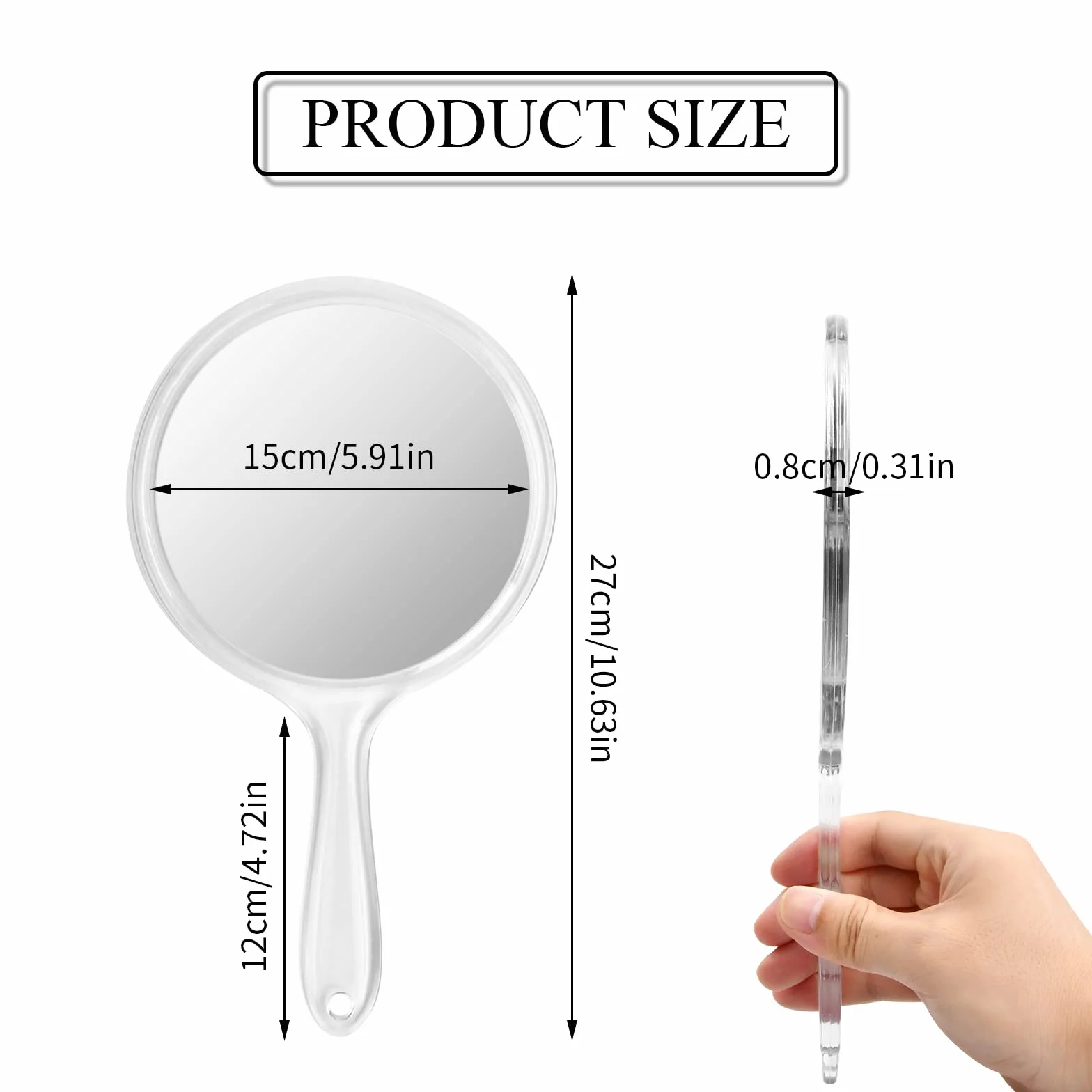 Miroir à Main Double Face Grossissant 1X/3X Ronde pour Maquillage