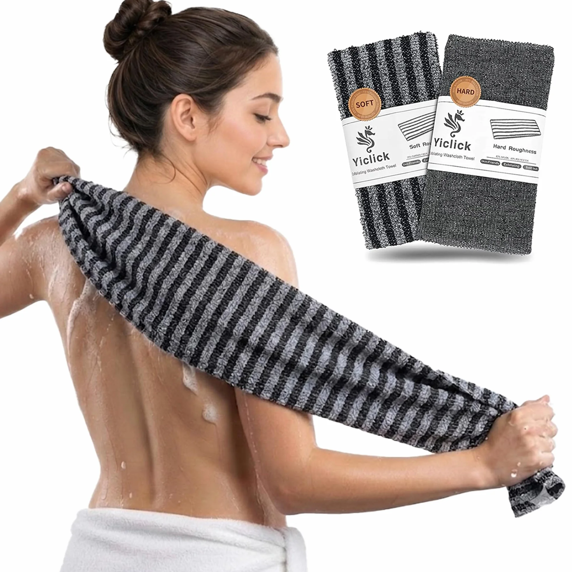 Yiclick Lot de 2 débarbouillettes exfoliantes – Éponge de lavage en luffa pour le corps – Brosse douce pour le dos