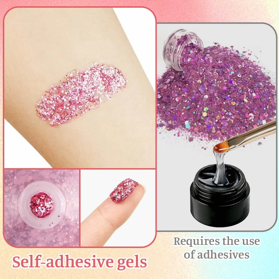 Gel Paillettes Visage 6PCS 25g Paillette Cheveux Corps Liquide Cosmétique Lèvres Ongles Festival Fête Maquillage Décoration