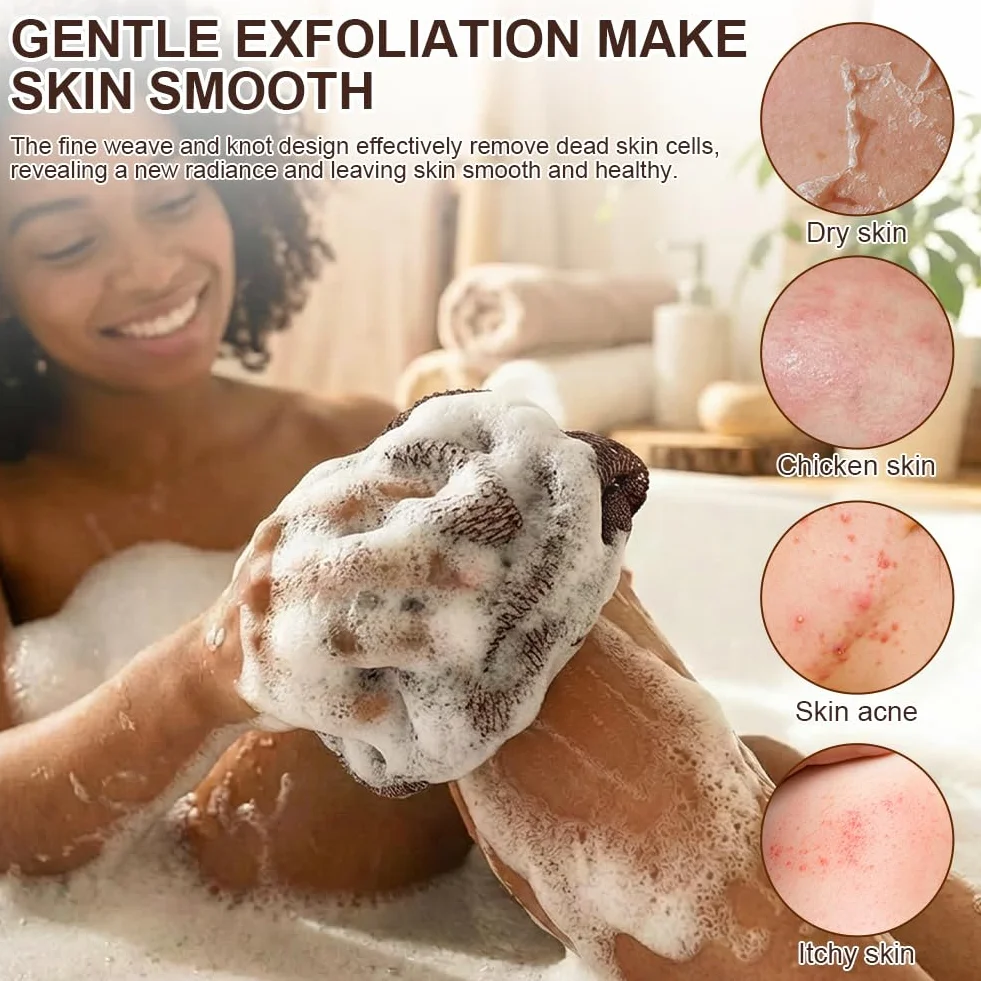 HOTUT 3 Pièces Filet à Bain Africain Exfoliant, Serviette Dos, Éponge Gommage Corporelle, Dead Skin Remover