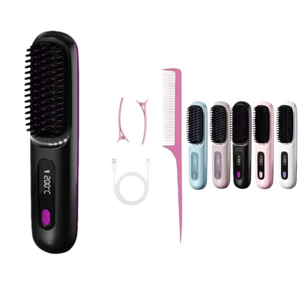 Brosse à Lisser Rechargeable Portable 3 Températures Chauffage Rapide Affichage LCD