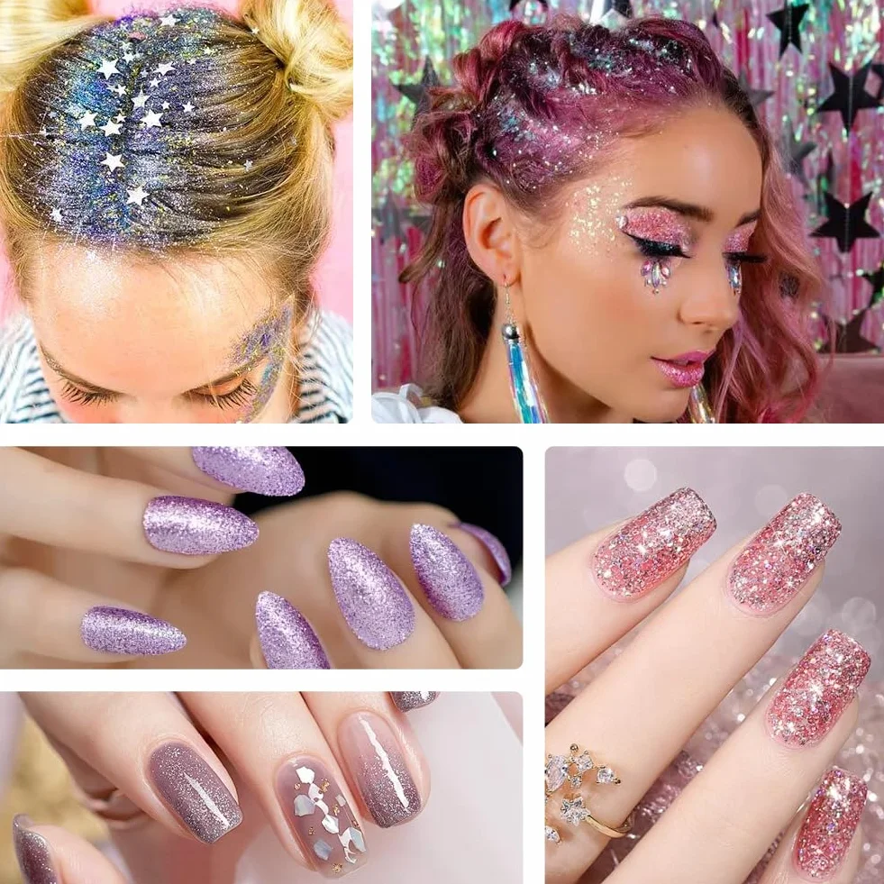 Poudre de Paillettes 32 Couleurs, Paillettes Fines Maquillage Glitter Nail Art 7g
