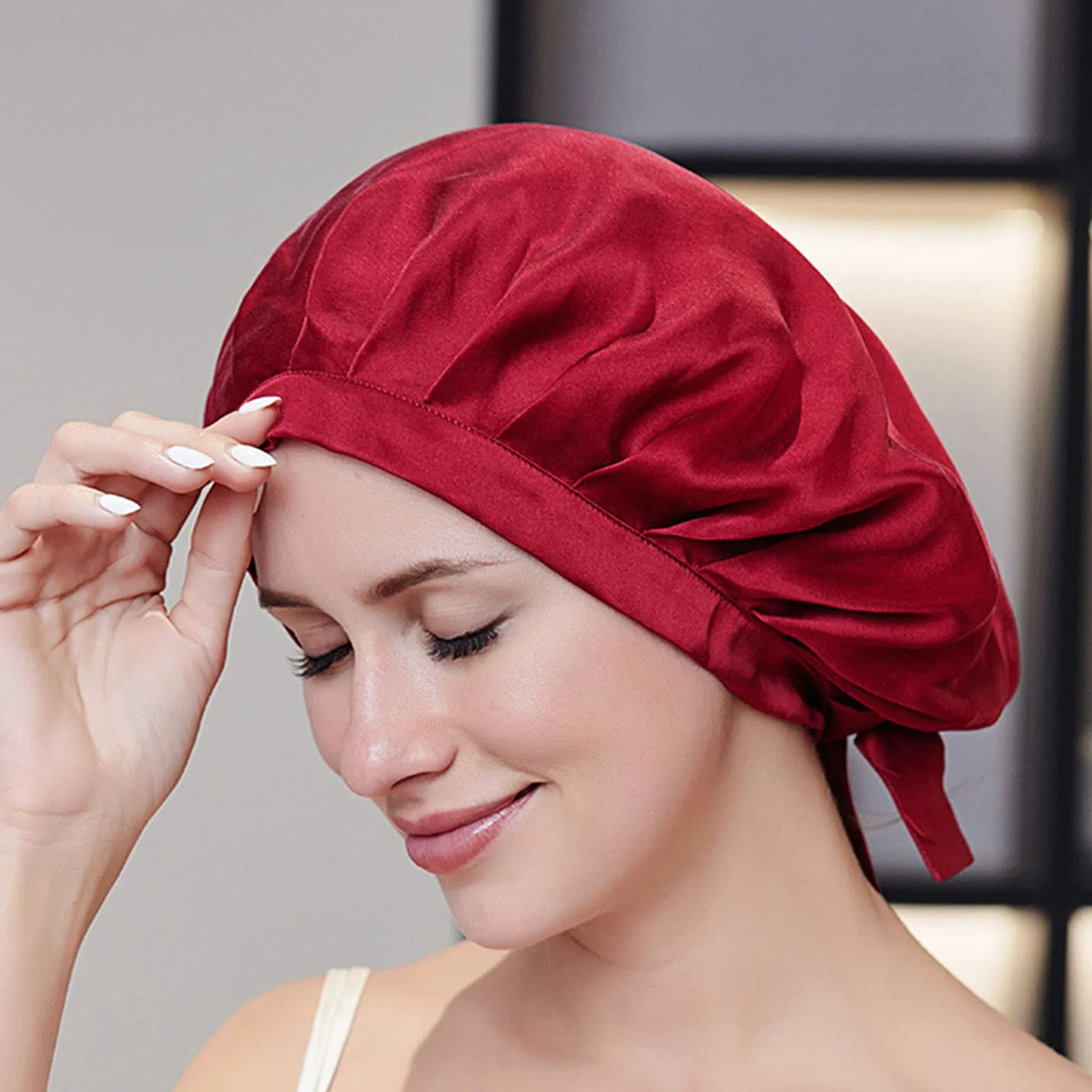 Bonnet Soie Cheveux Nuit Protection Avec Élastique Doux Pour Dormir Douche Maquillage
