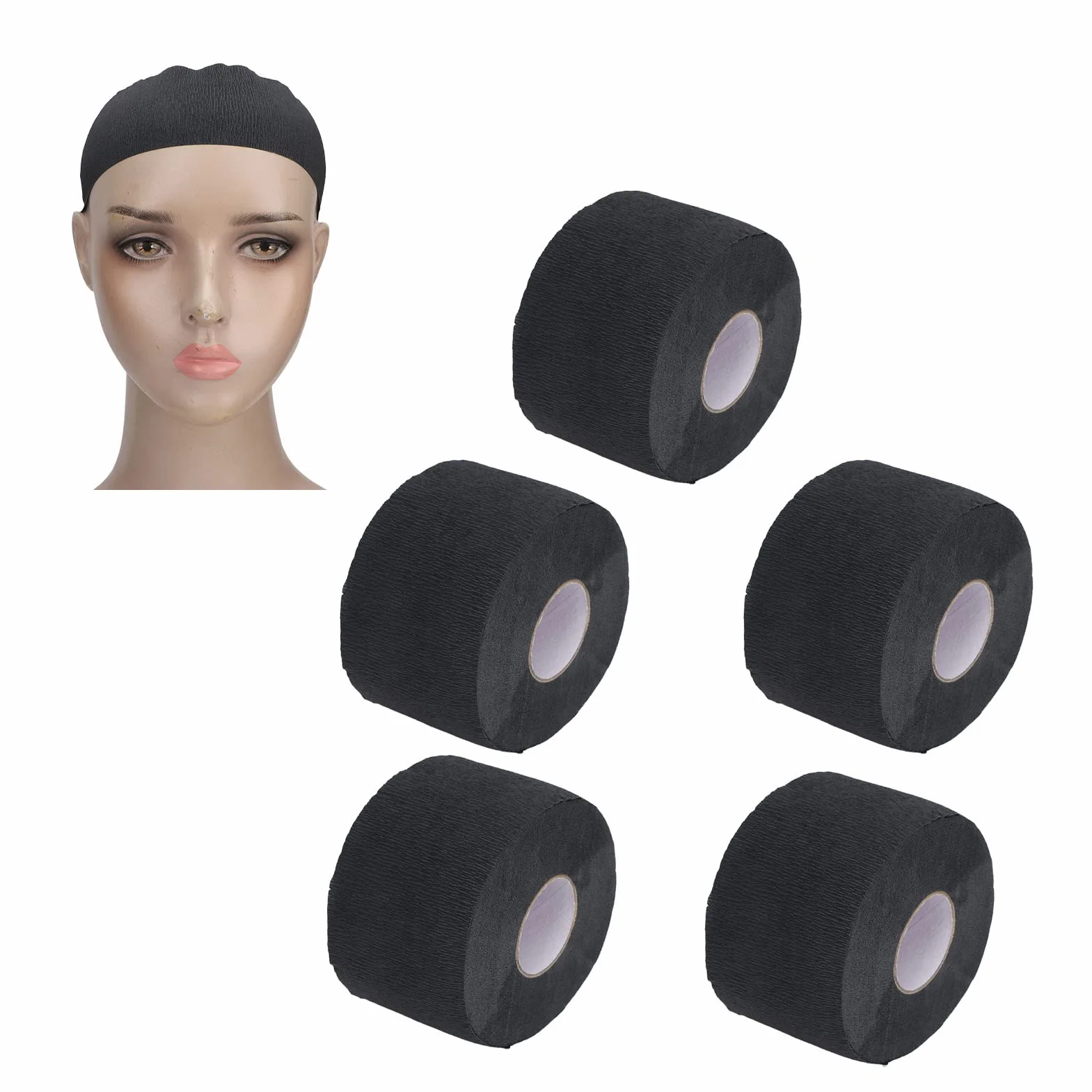 5 Rouleaux de Bandes de Cou de Barbier en Papier, Bande Extensible Auto-adhésive Jetable, Bandes Professionnelles Noires, Accessoires D'outils de Coiffure pour Salon de Coupe de