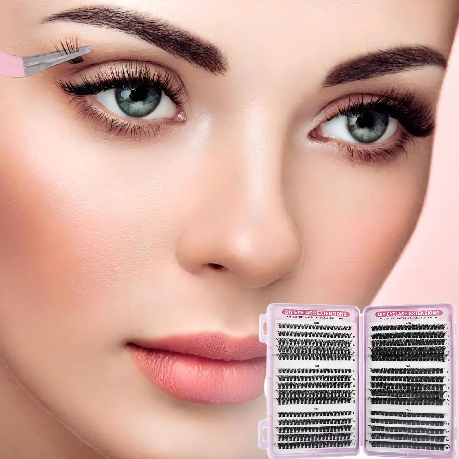 VEGCOO 570 Pièces Faux Cils Individuel Professionnel D Curl, Cluster Lashes 8-16mm Mix Kit