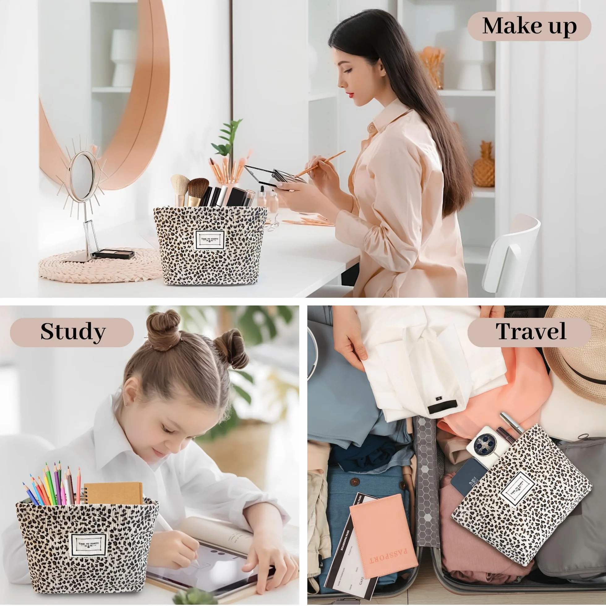 Pochette Leopard Blanche Trousse de Toilette et Maquillage Femme