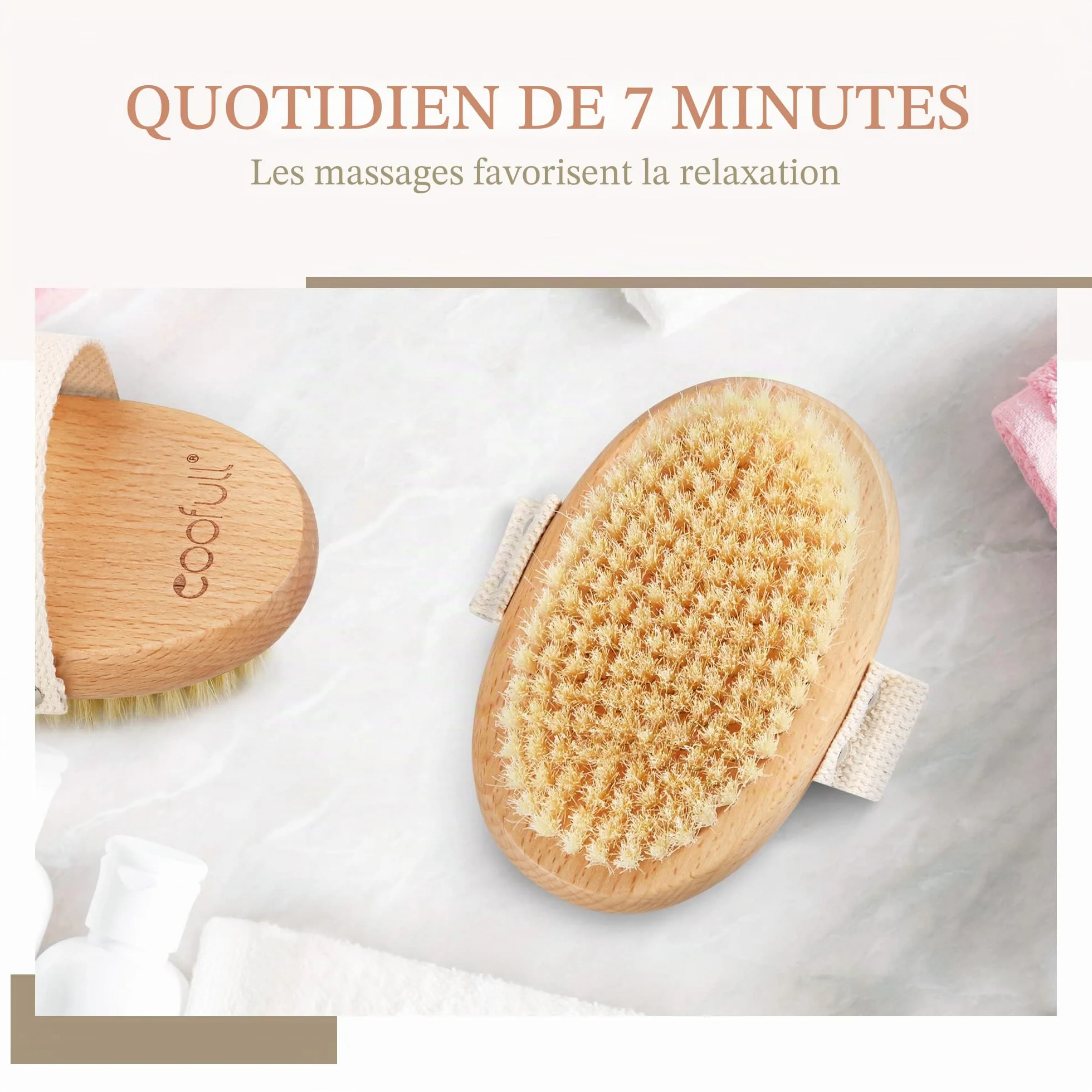 Brosse à sec pour le corps en bois de hêtre naturel 100% poils de sanglier anti-cellulite