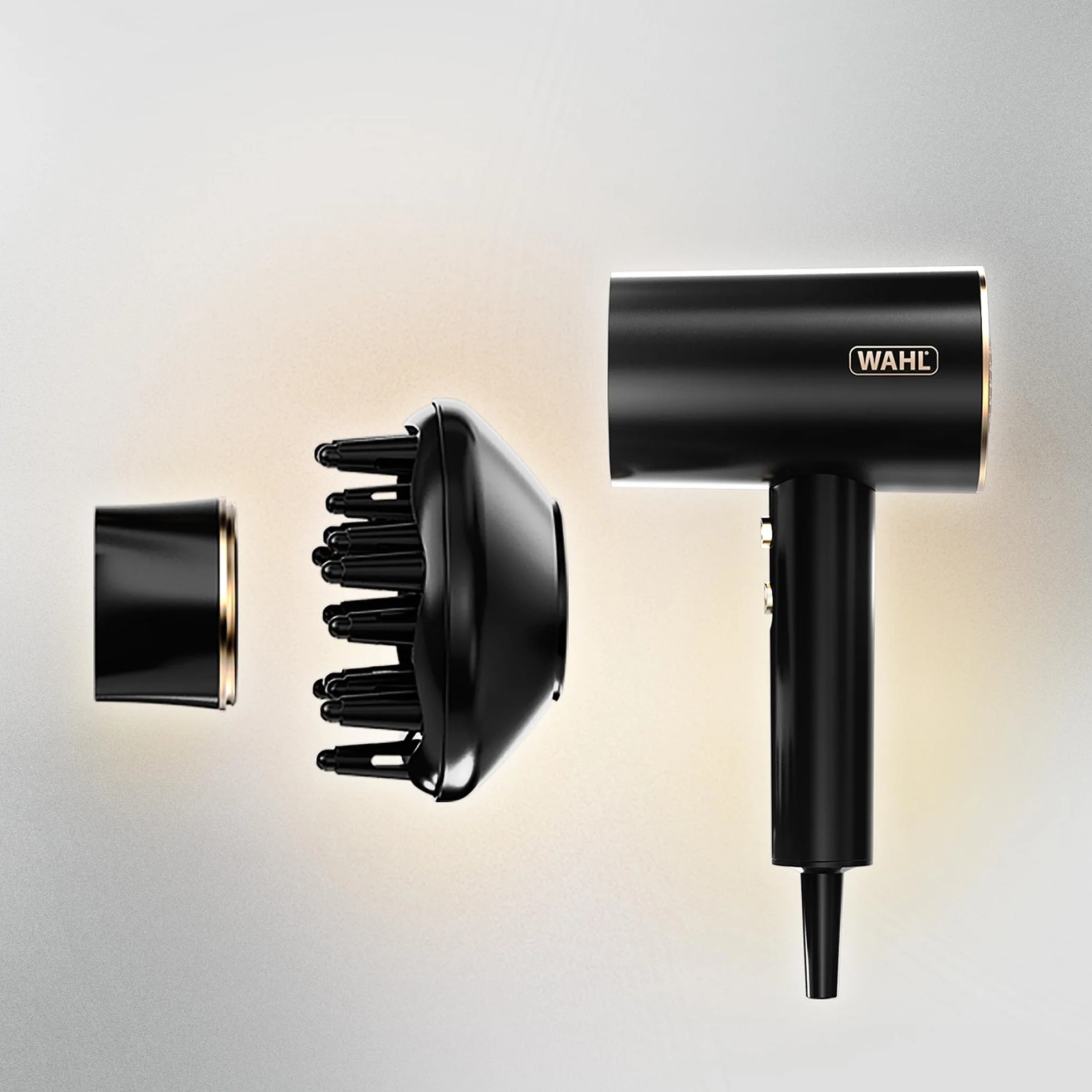 WAHL Ionic Flow Hairdryer, séchage professionnel, sans frisottis, puissant, léger, jet d'air froid, concentration de chaleur, diffuseur, vitesse rapide, coiffage, compact, voyage