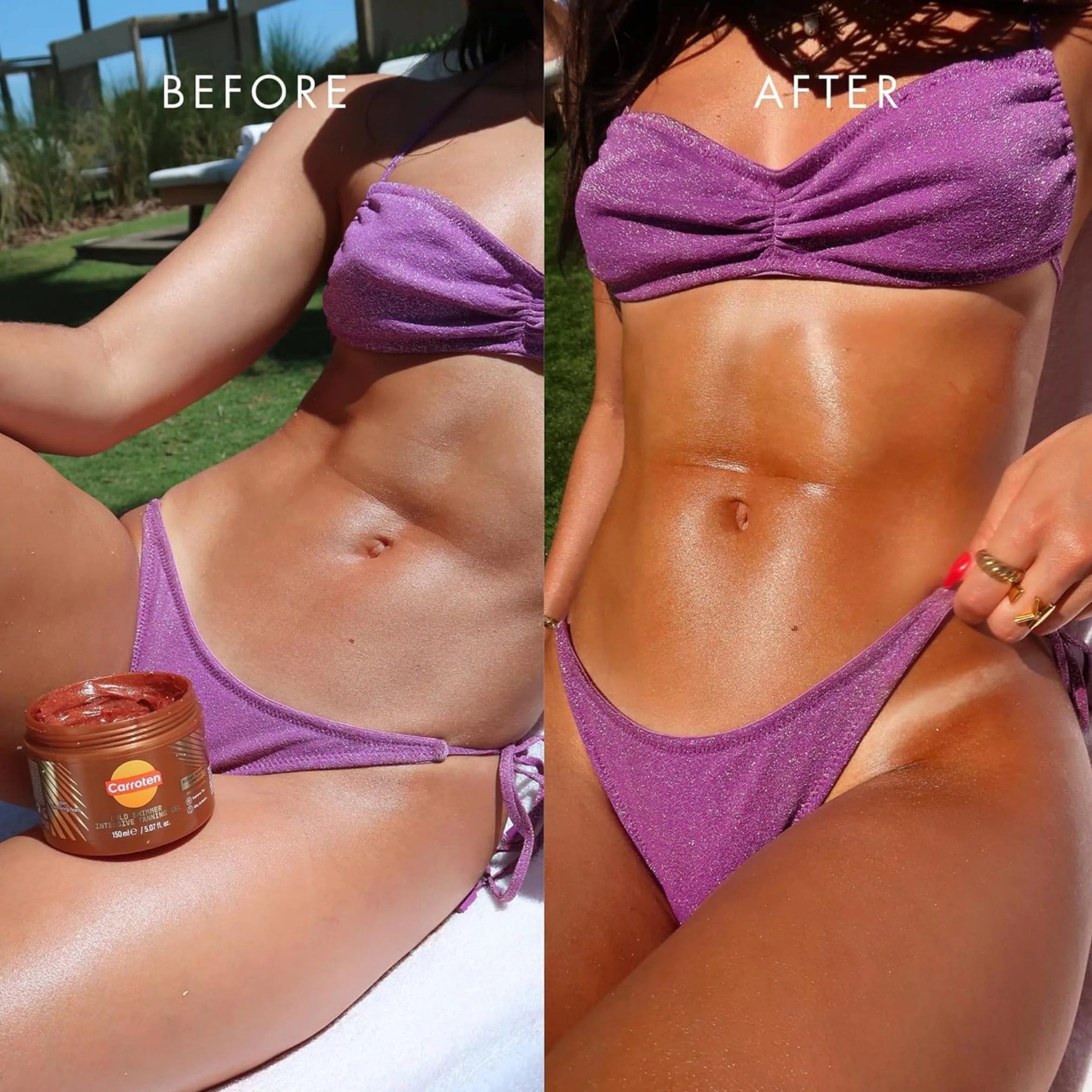 Carroten Intensive Tanning Gel GOLD 150ml - Accélérateur de Bronzage - Huile de Bronzage - Activateur de Bronzage - avec Perles Paillettes - SPF0