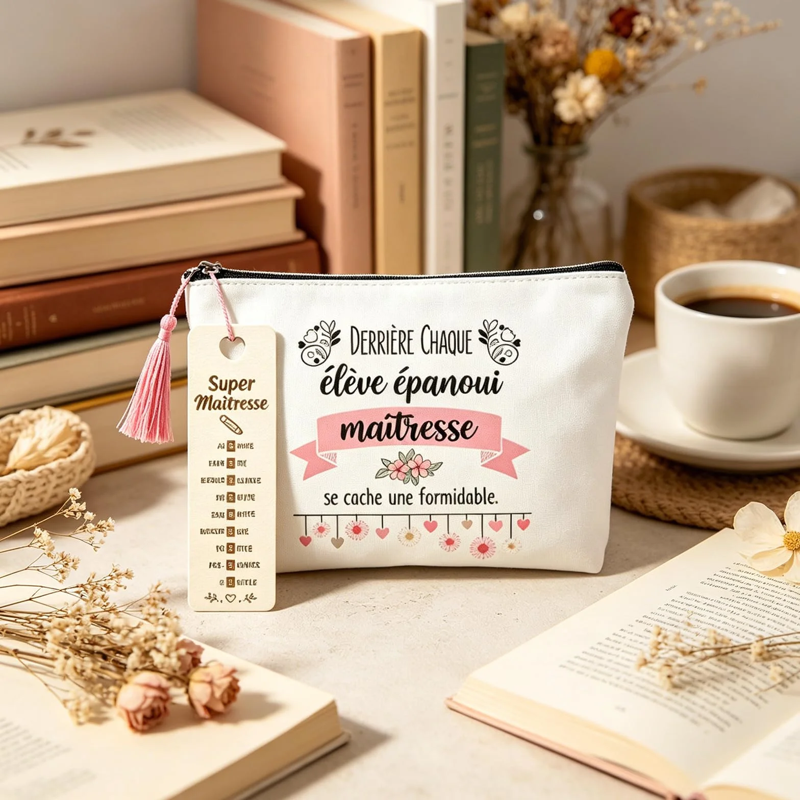 Trousse de Maquillage et Porte-Clés Mignon Cadeau Maitresse d'École Fin d'Année