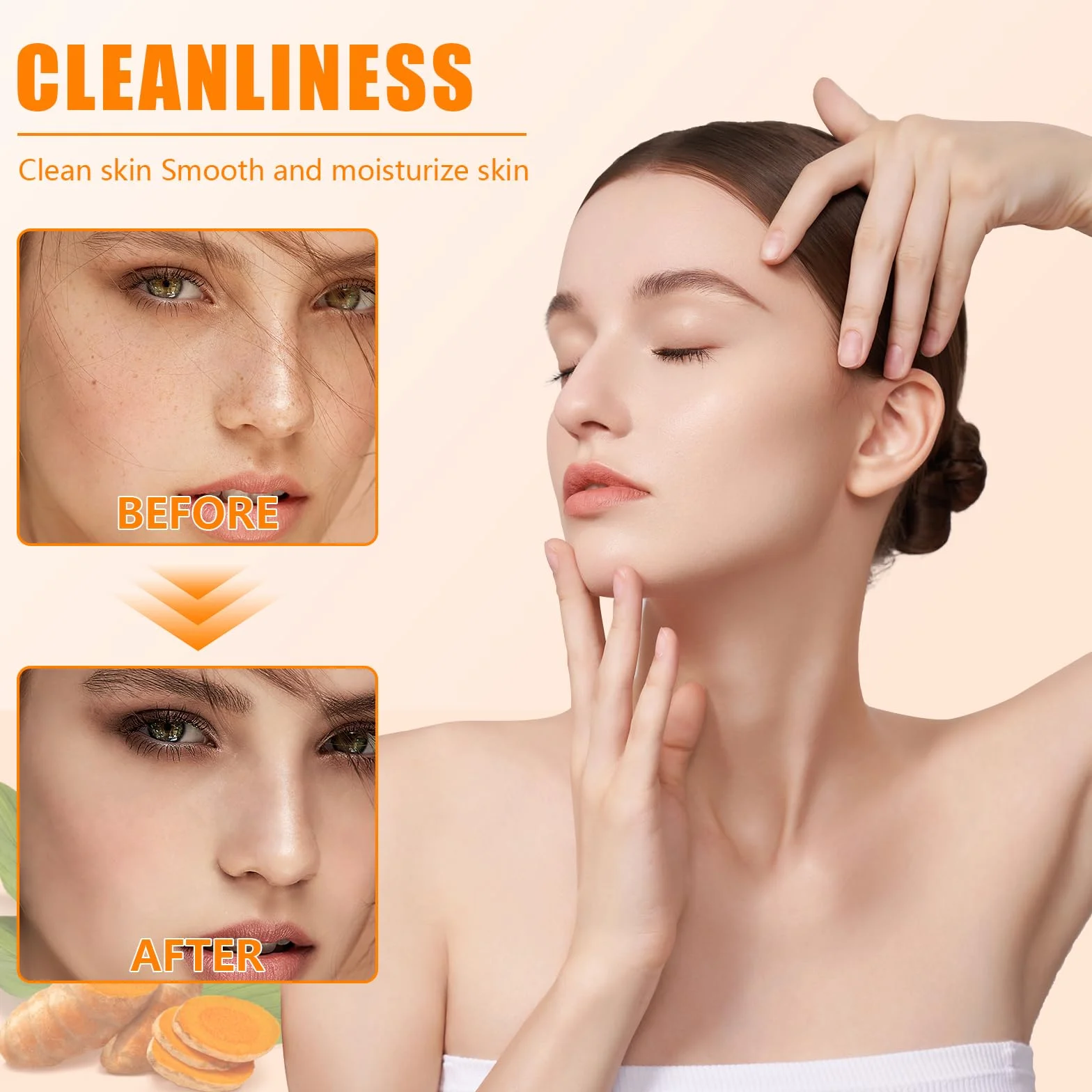 Savon Curcuma Exfoliant à l'Acide Kojique, Éclaircissant Naturel, Nettoyage en Profondeur Peau Lisse, Visage et Corps, 2 Pièces